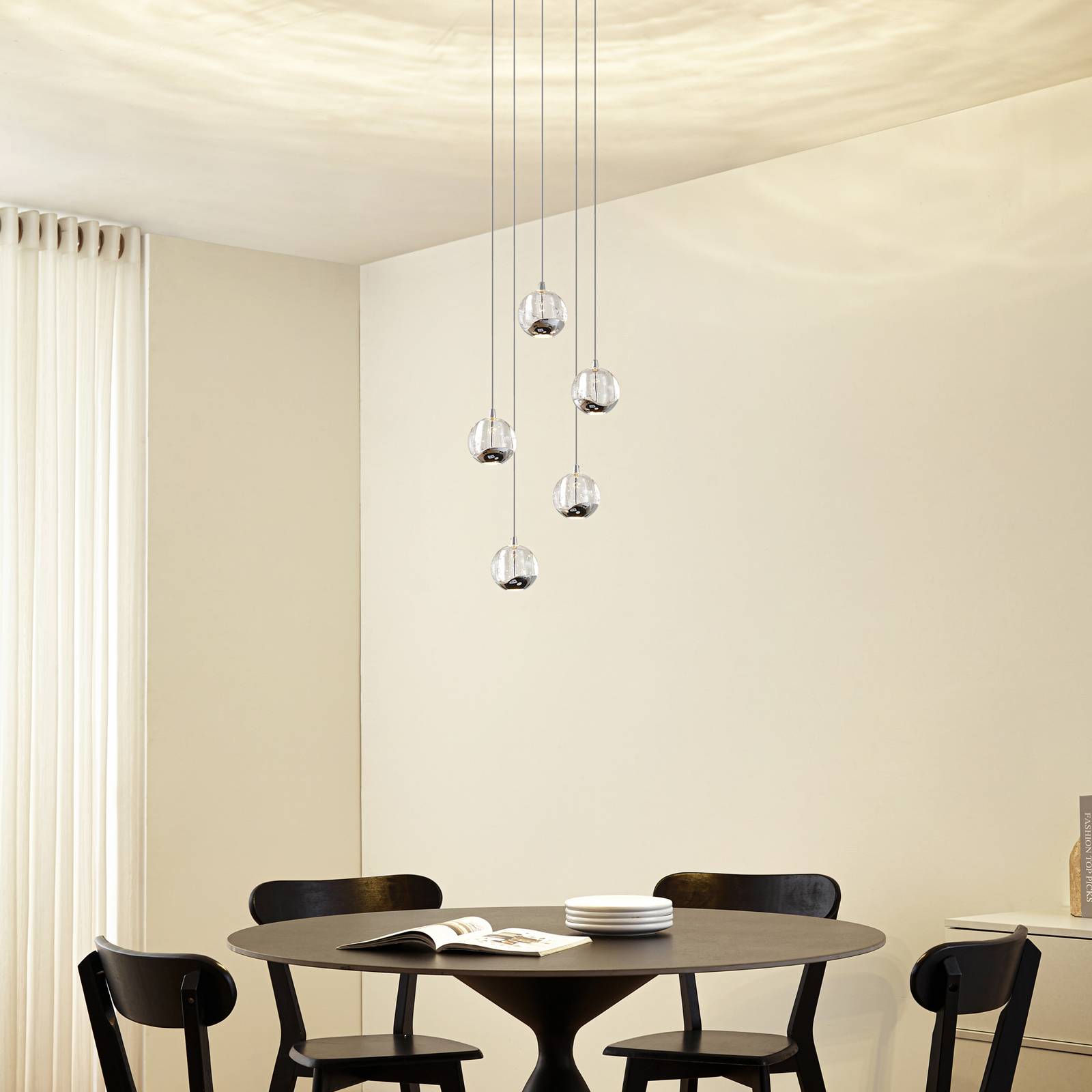 Lucande LED-Pendellampe Hayley, Ø 30 cm, 5-flg., chrom, Glas günstig online kaufen