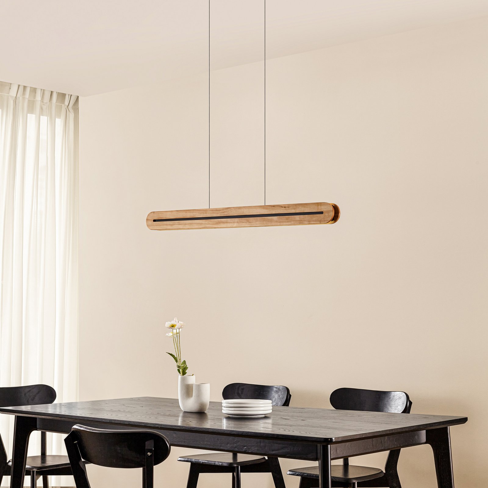 Lucande LED obesna svetilka Darnor, les, CCT, dolžina 100 cm