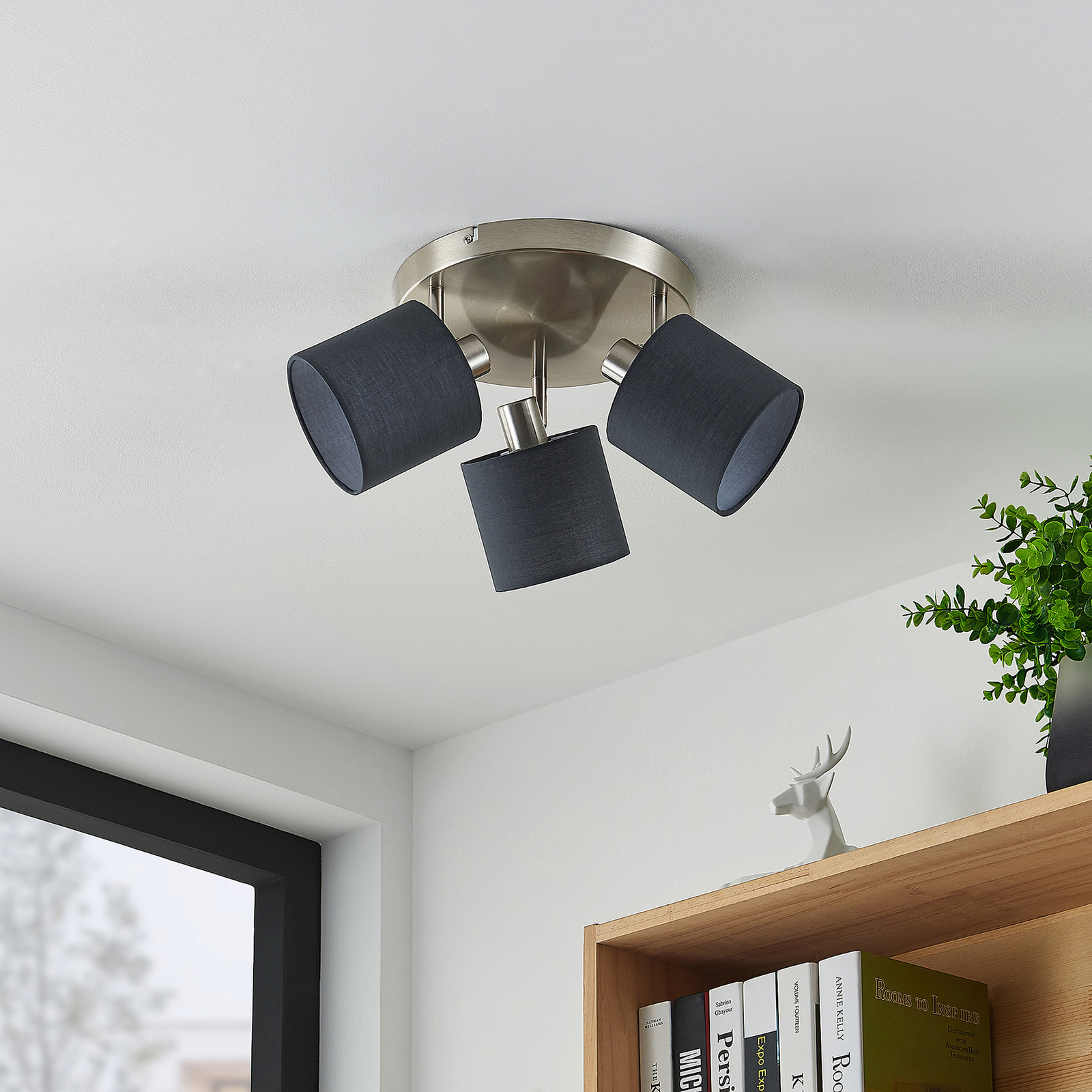 Lindby Darima ceiling spotlight, three-bulb, grey