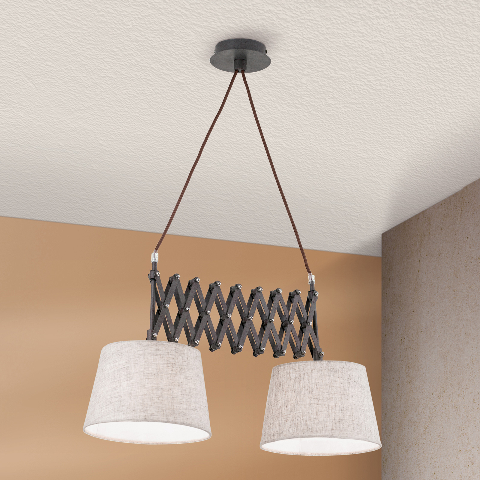 Factory hanging light with scissor pulley 2-bulb