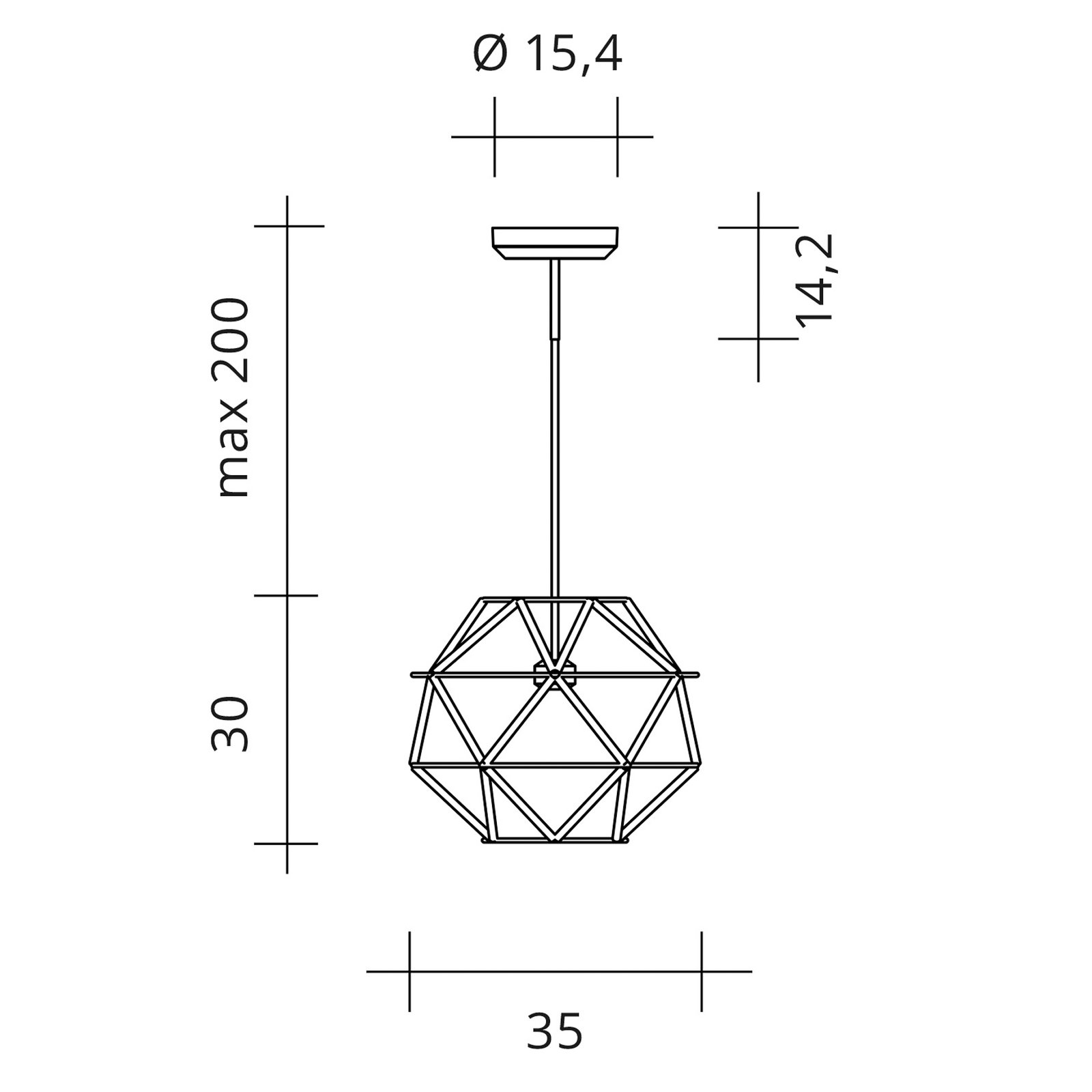 Euclide hengelampe, gullfarget, metall, 35 cm bred