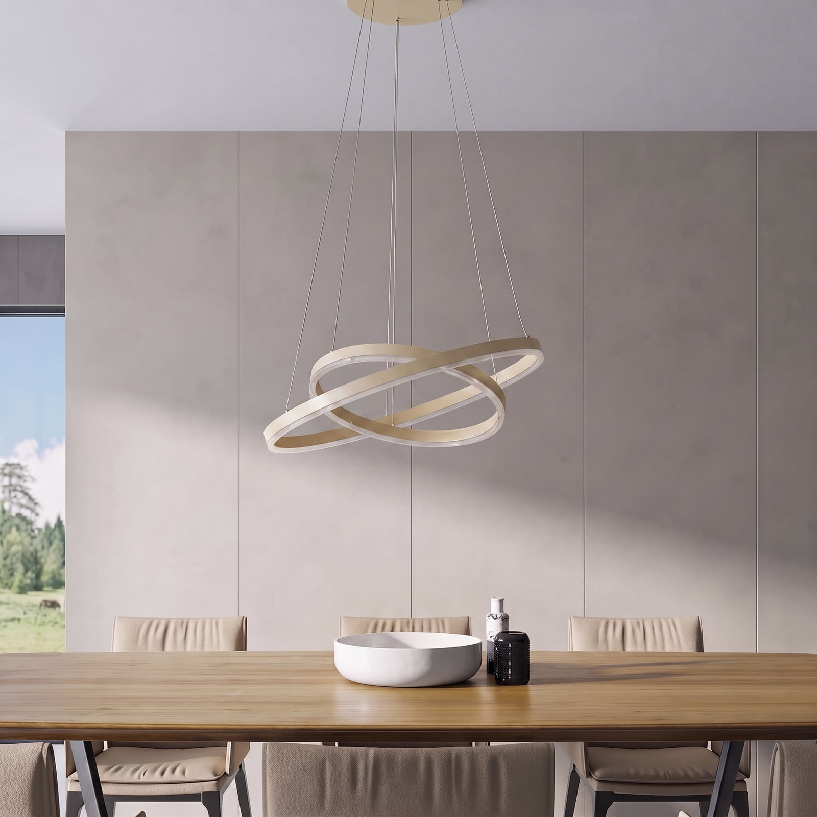 Lampă suspendată LED Albiona, bej, 2 inele, Ø 60 cm - Arcchio Lampă suspendată LED Albiona, bej, 2 inele, Ø 60 cm - Arcchio