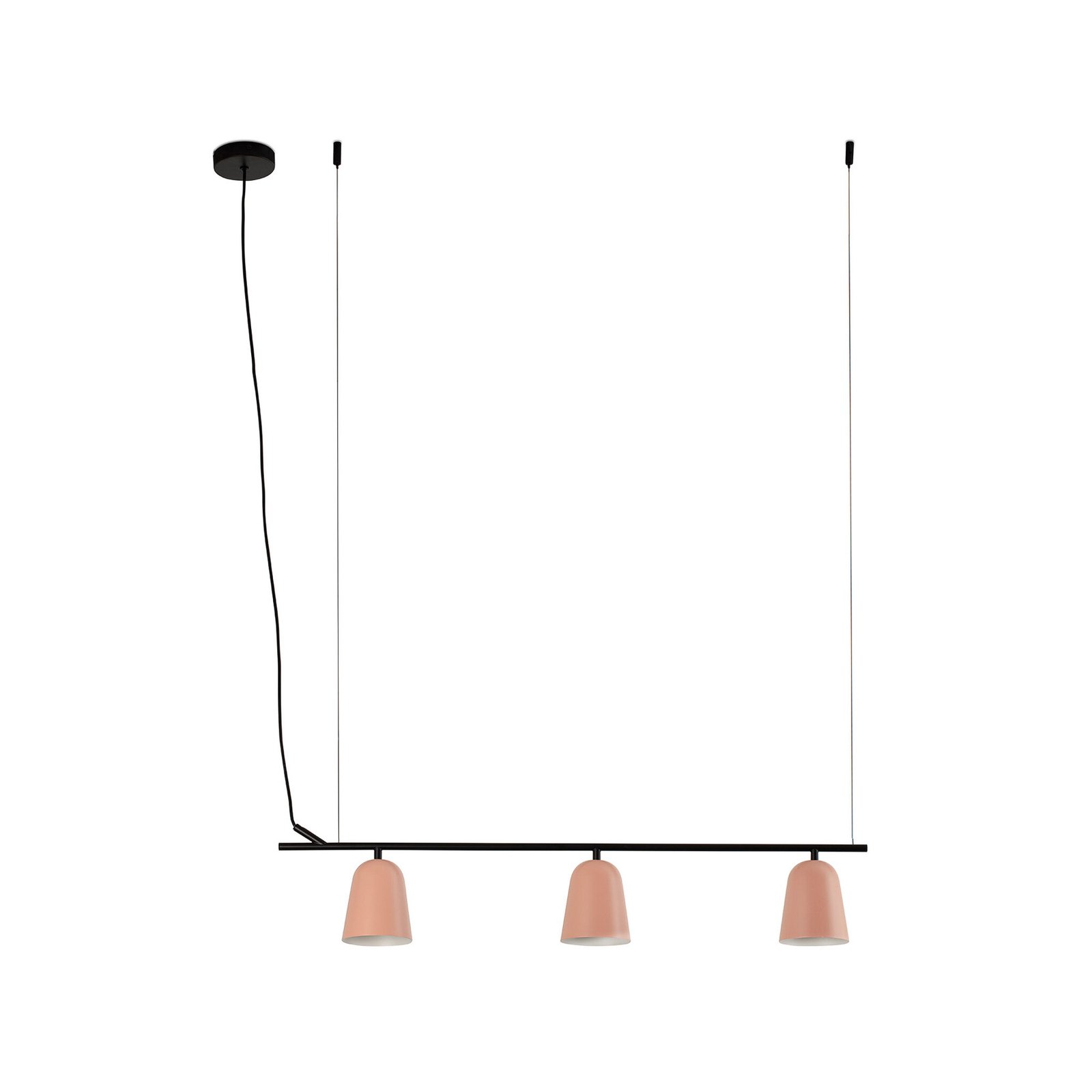 Studio hanglamp, roze, gedecentraliseerd, lengte 91 cm, 3-lamps.