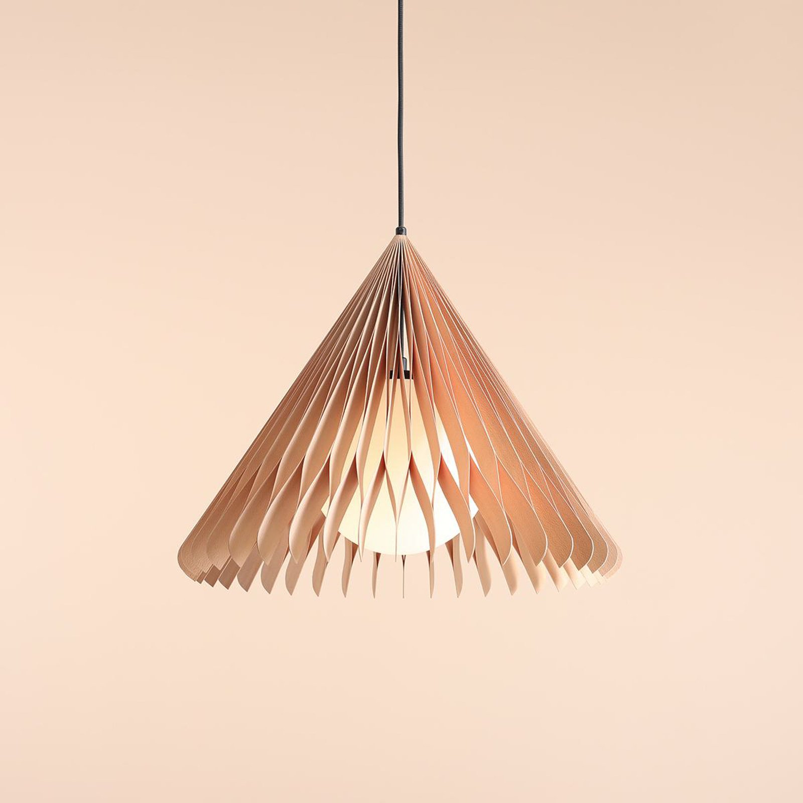 Nature Sun pendant light glass XL, pointed cone, Ø 48 cm, wood