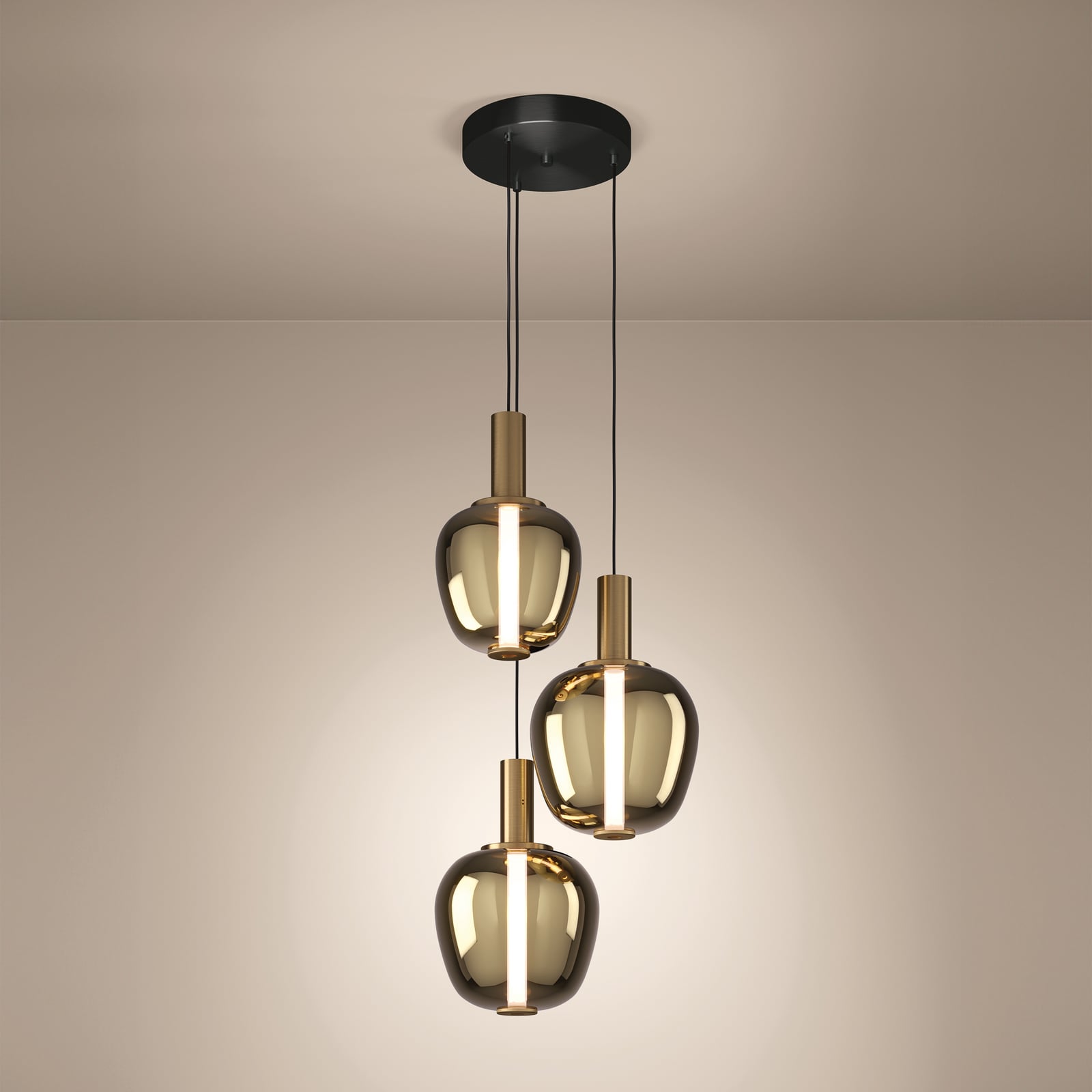 Suspension LED Stars of Light Fruitera dorée, Ø 45 cm, à 3 lampes, CCT