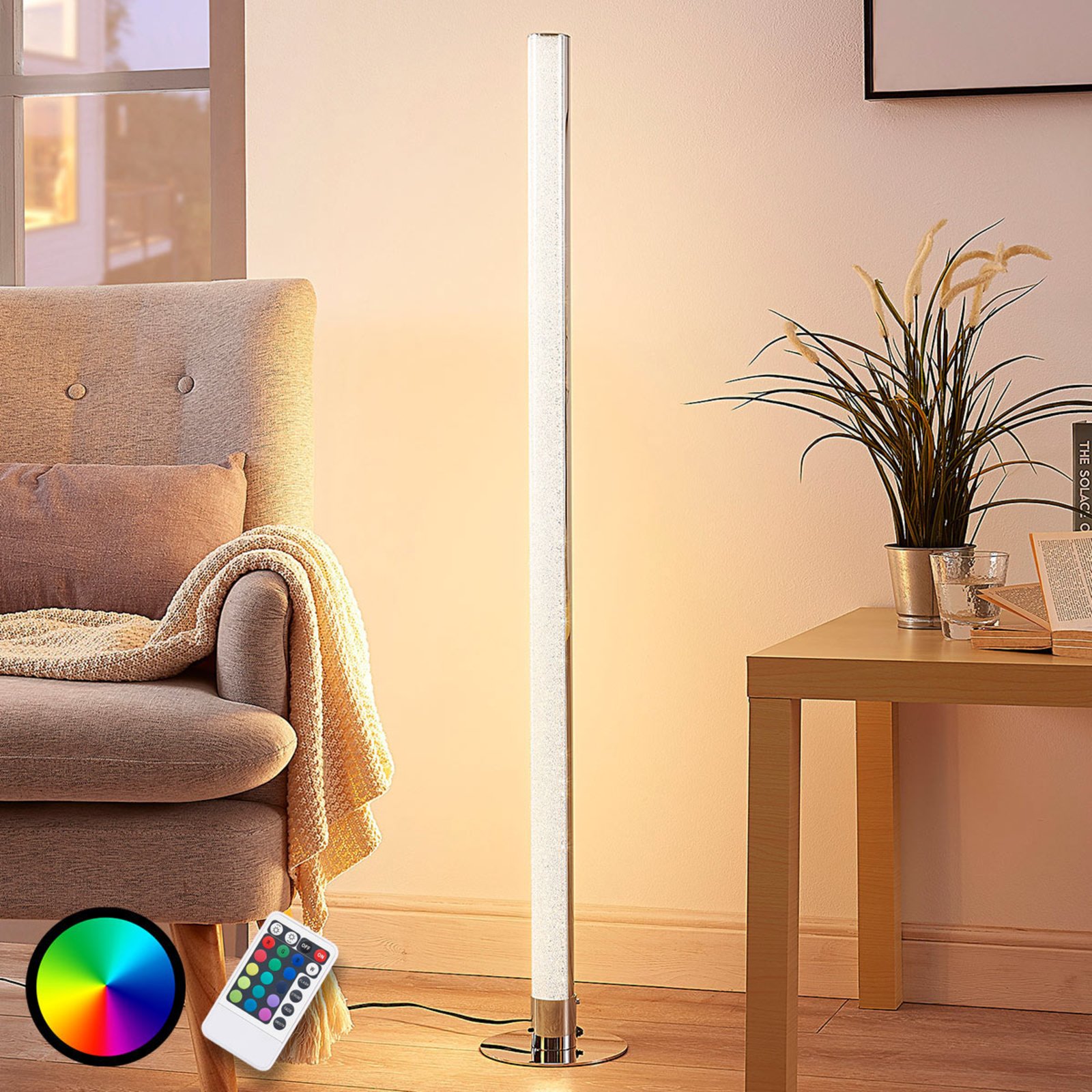 Lindby Linear LED RGB floor lamp Hadis, dimmable, for Living / Dining Room, acrylic, metal, 10.4 W, energy efficiency: A+, W: 5 cm, H: 120 cm