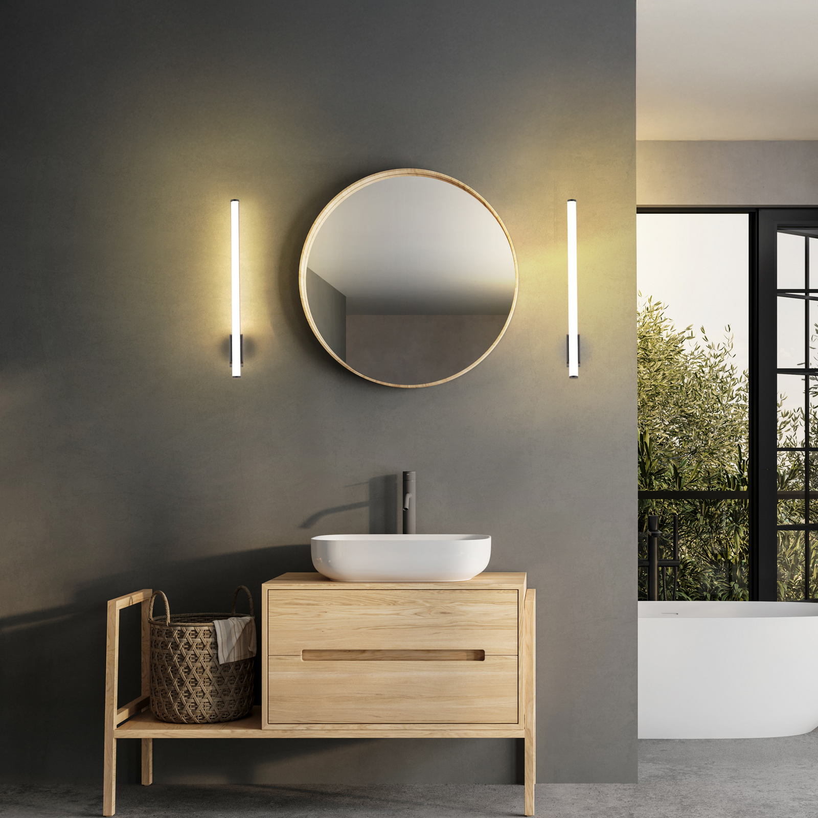 Kinkiet LED VINA UP M, czarny, wysokość 60 cm, IP44, CCT