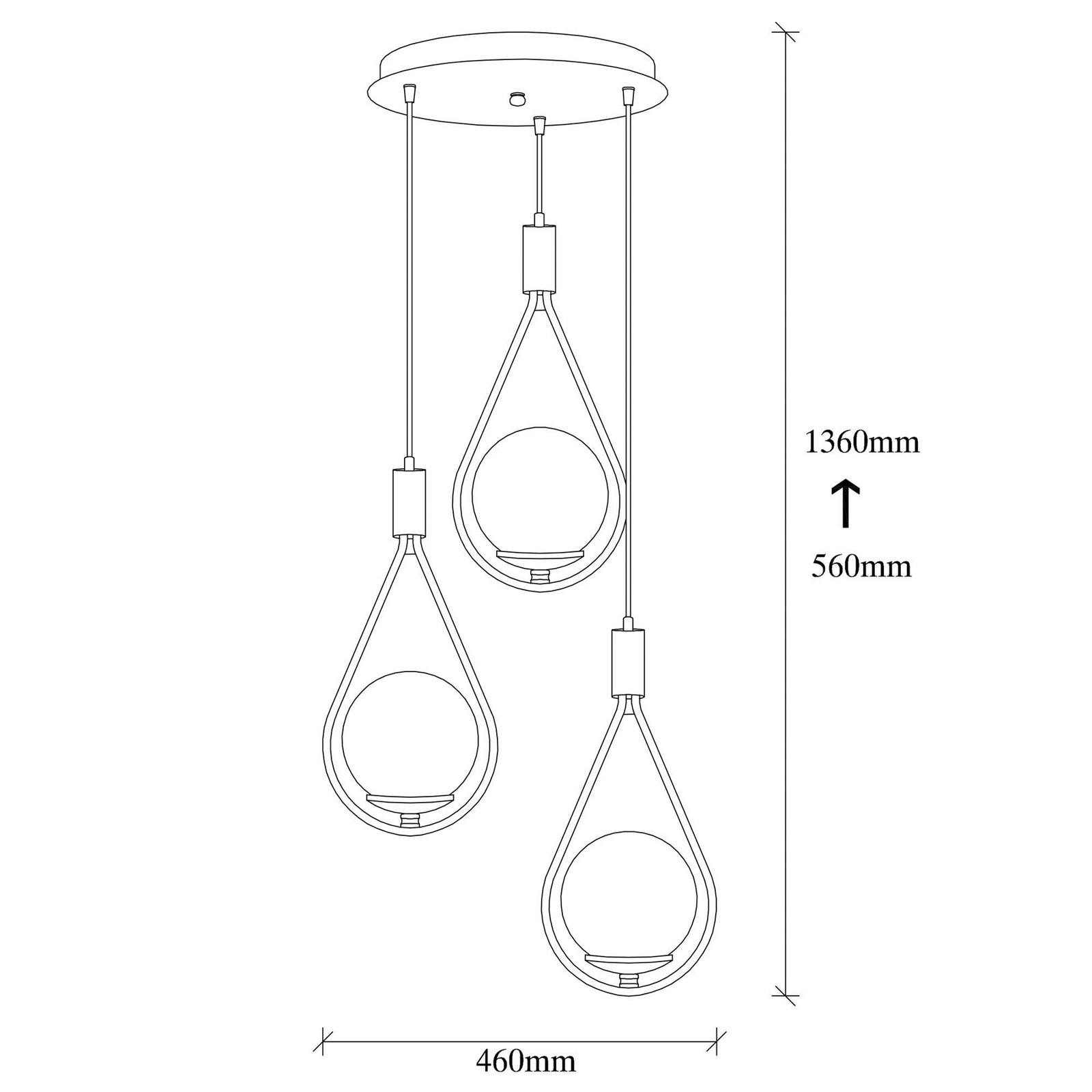 Hanglamp Mudoni MR-938 3-lamps rond zwart/opaal glas