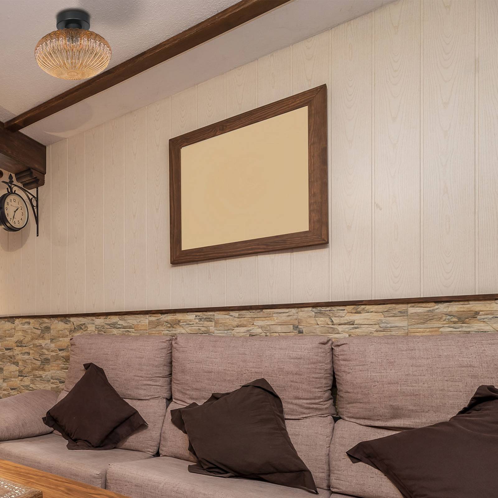 Steinhauer Stropní světlo Bloeba, Ø 30 cm černá/jantarová, sklo