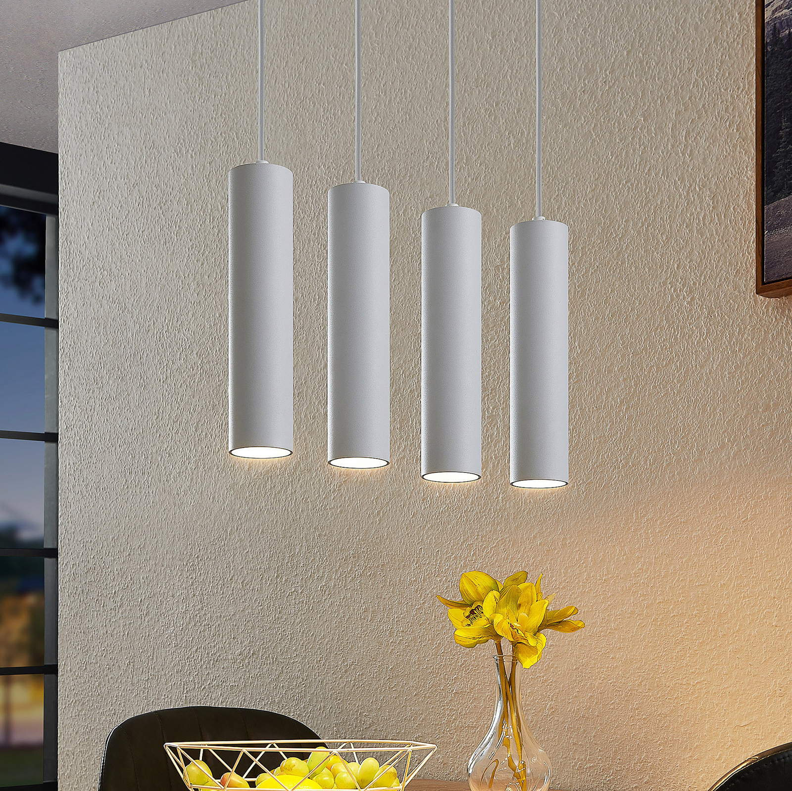 Prios Neliyah suspension, ronde, blanche, 4 lampes