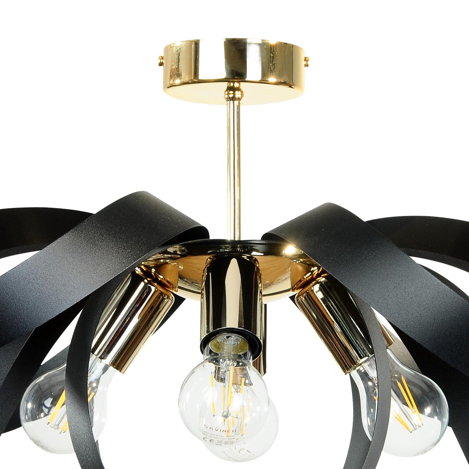 Euluna Petla stropna svetilka, črna/zlata, kovina, Ø 65 cm