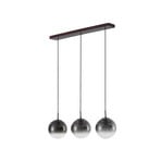 Lucande Veloura pendant light, 3-bulb, 84 cm, glass, wood