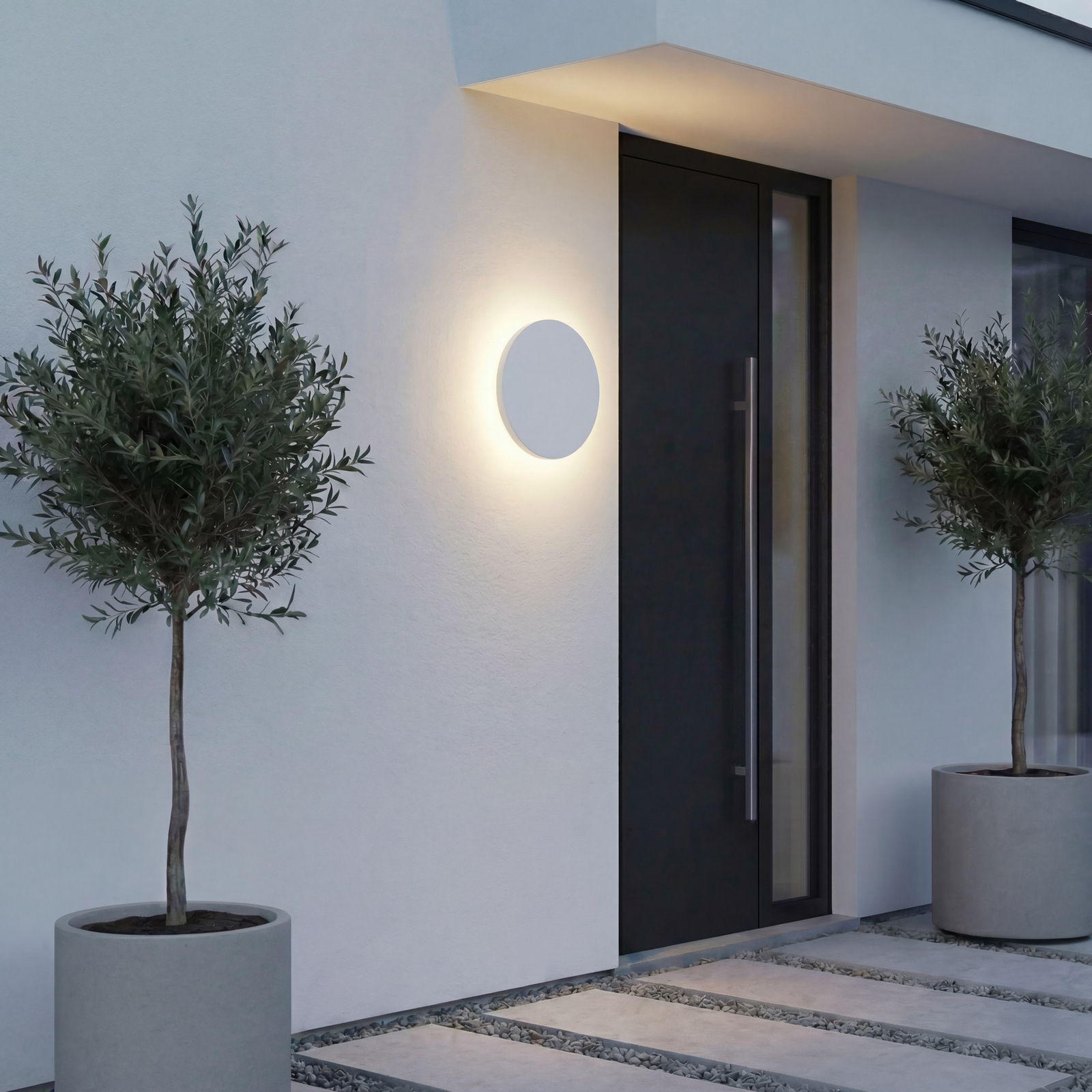 Candeeiro de parede exterior LED Lindby Selinel, branco, Ø 23 cm, número da casa
