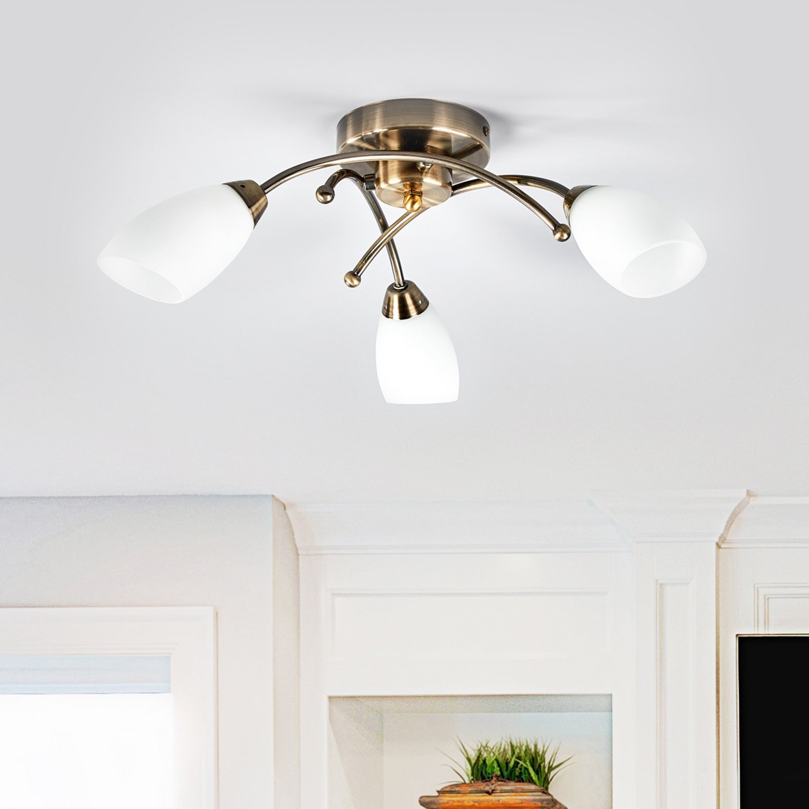Beau plafonnier OPERA 3 lampes laiton vieilli