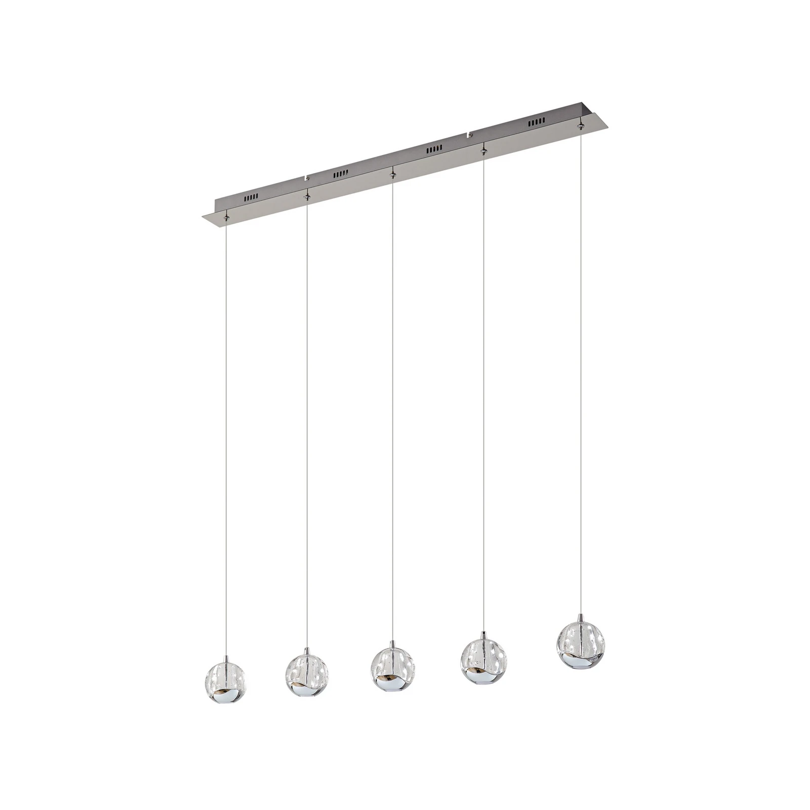 Lucande Lampada LED a sospensione Hayley, 96 cm, a 5 luci, cromo, vetro