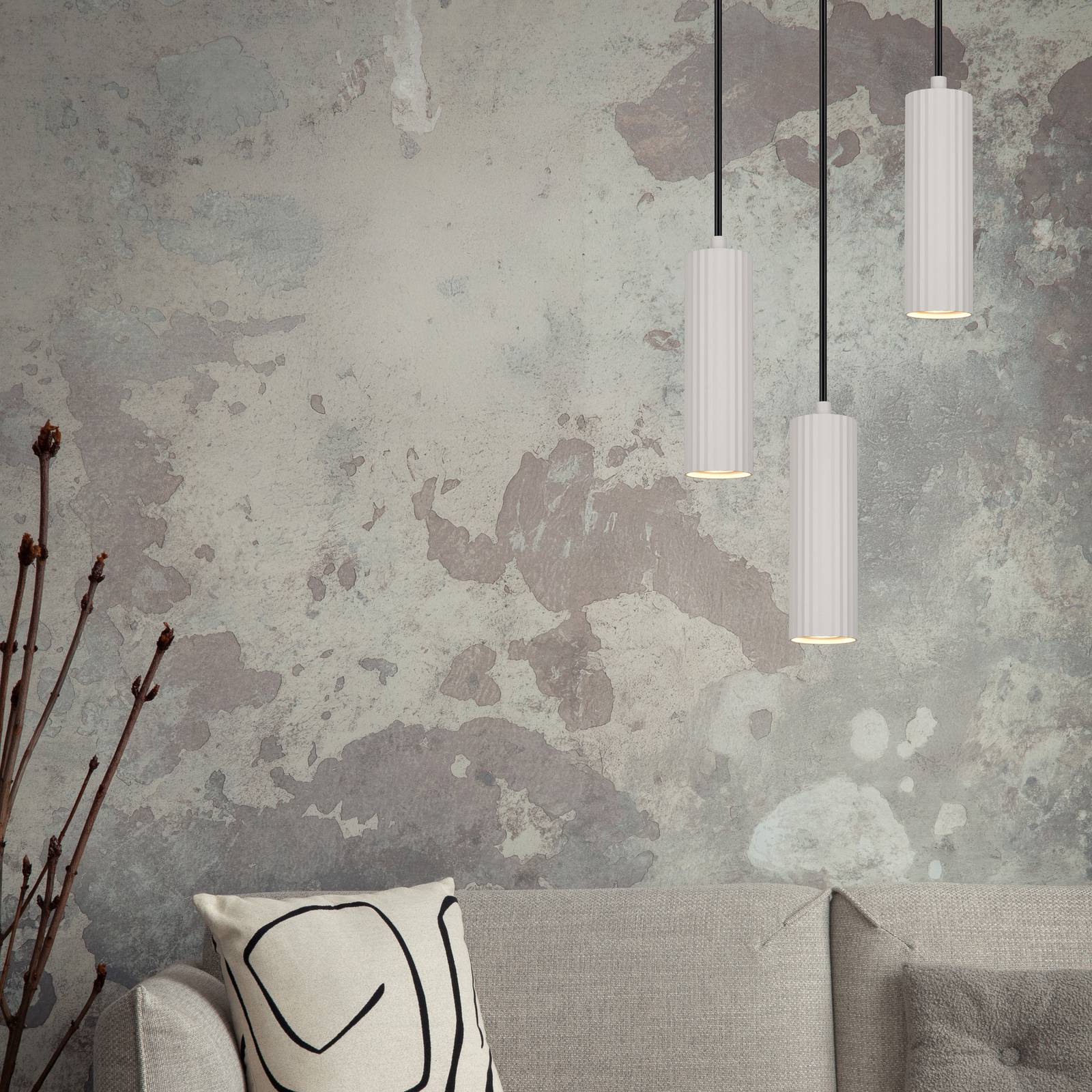 Hängelampe Soka, hellgrau, Ø 28 cm, Metall, 3-flg. günstig online kaufen