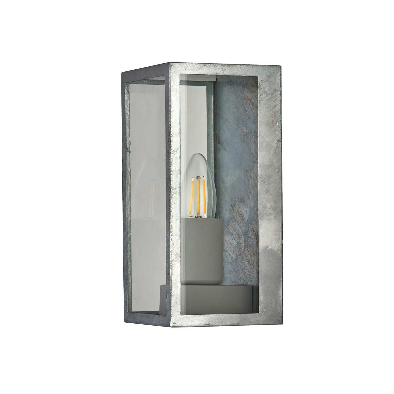 Box II outdoor wall light, silver-coloured, glass, E27, IP44