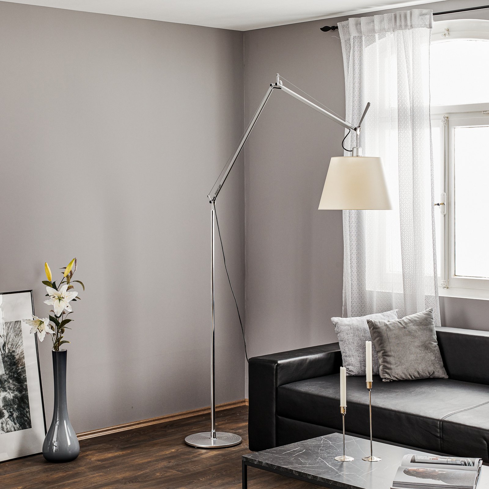 Tolomeo Mega Stehleuchte m/Dimmer Ø360 Pergament/Alu - Artemide