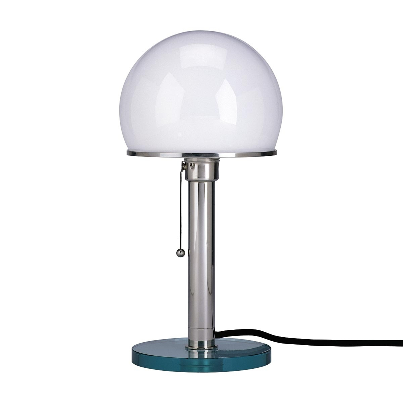 Tecnolumen TECNOLUMEN Wagenfeld WG25 table lamp, for Living / Dining Room, handblown opal glass, clear glass, nickel-plated metal, textile, E27, 75 W, energy efficiency: A++, H: 36 cm