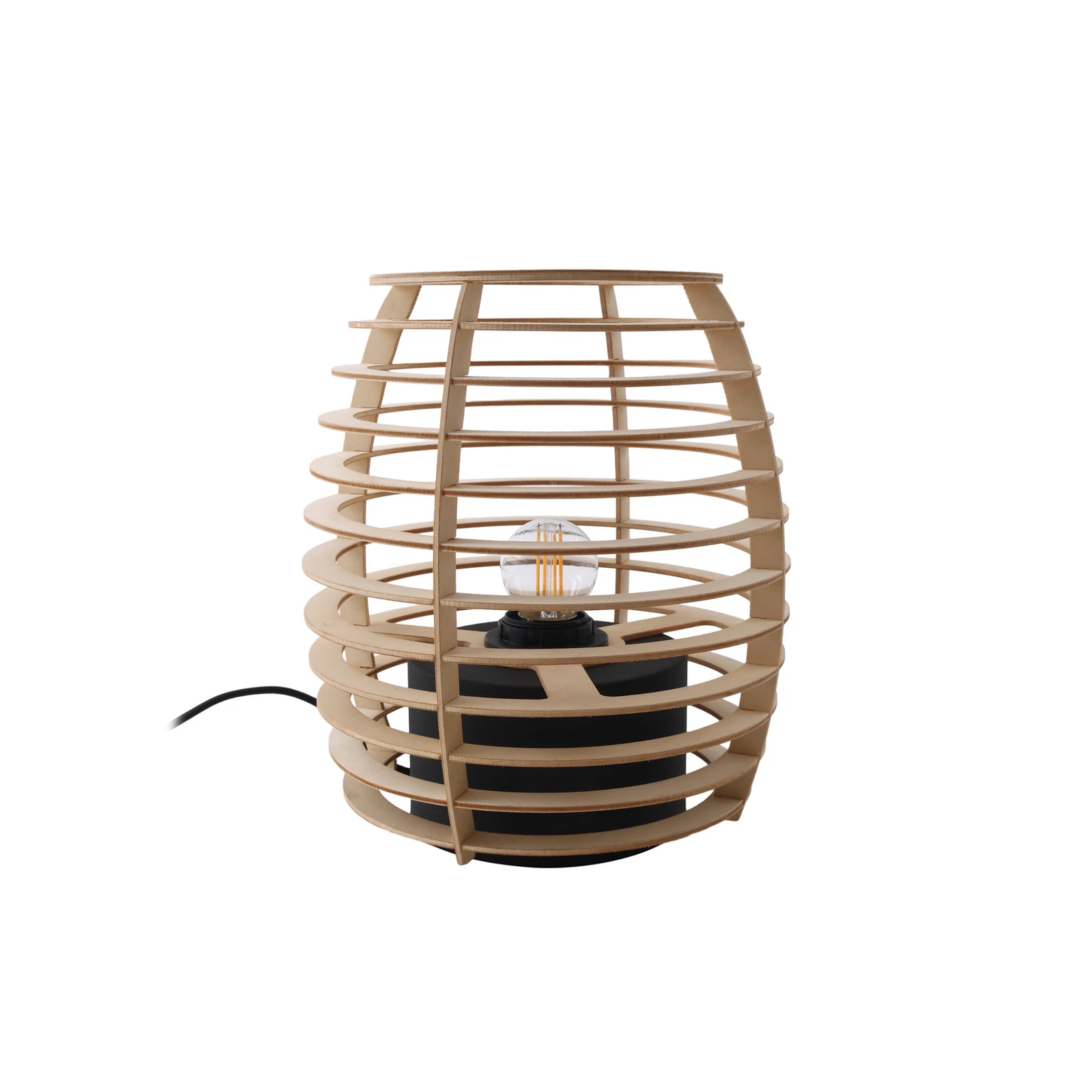 Lindby stolna lampa Ediz, crna, drvo, visina 25 cm, E27