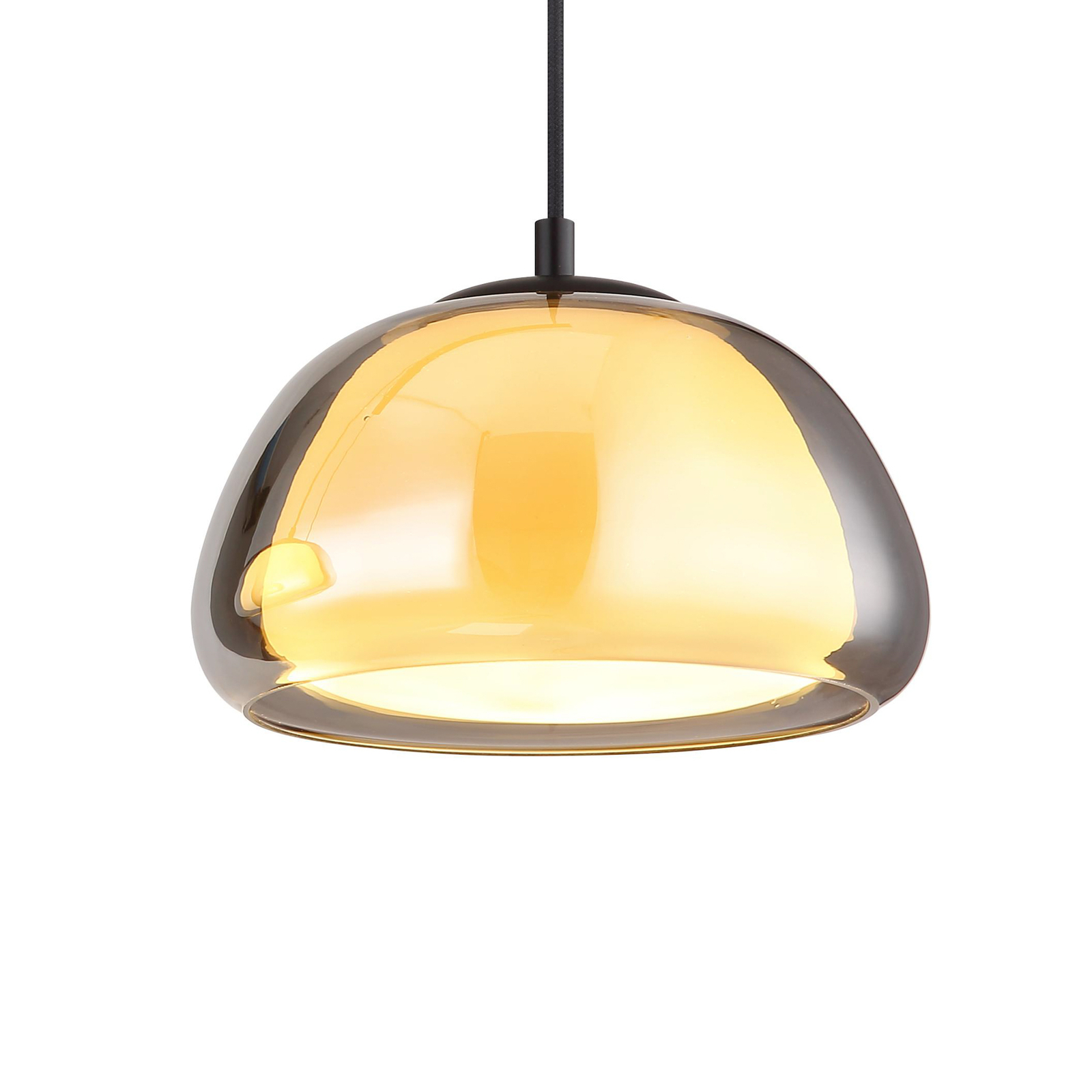 Jella pendant light, length 95 cm, smoke grey, 3-bulb, glass