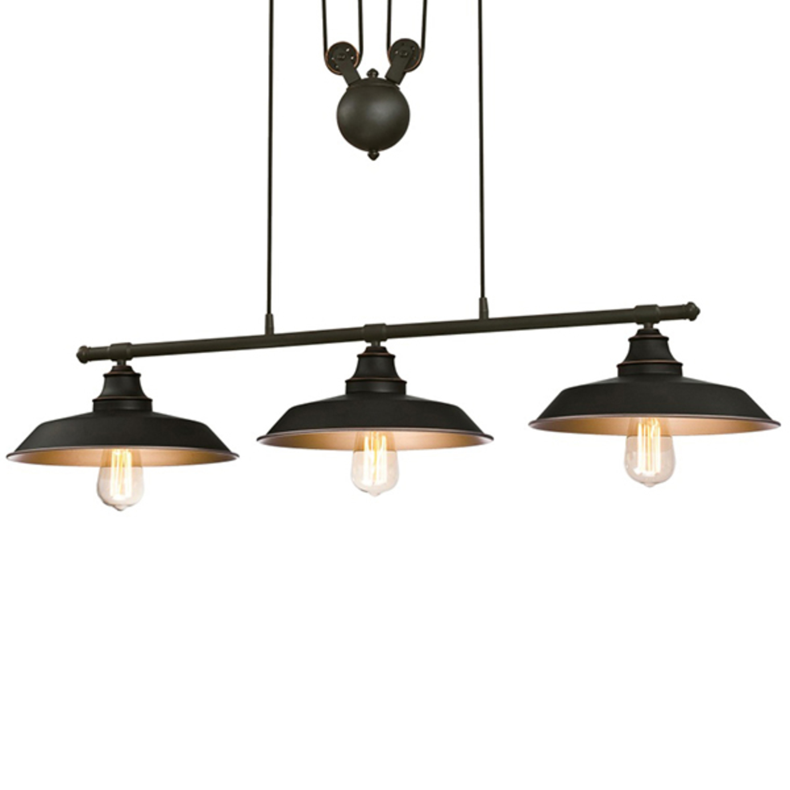 Westinghouse Iron Hill hanging light, black 3-bulb, for Living / Dining Room, metal, E27, 60 W, energy efficiency: A++, W: 102 cm, H: 81 cm
