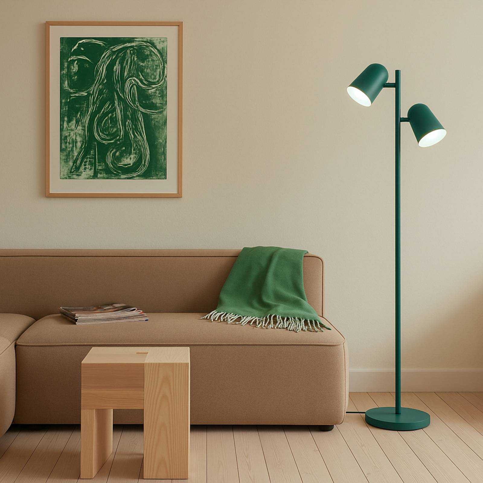 Lindby Stehleuchte Isara, grün, 165 cm, 2-flg., Metall, E27 günstig online kaufen