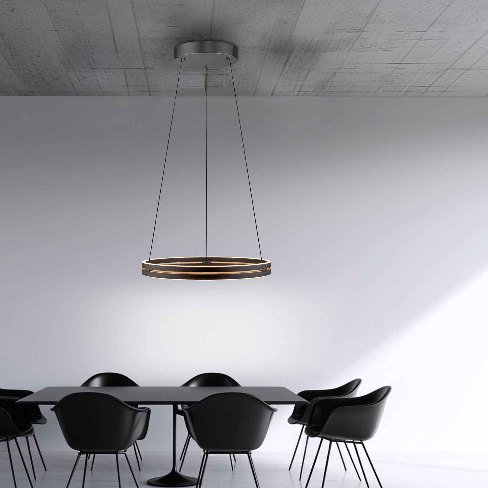 Lampa wisząca PURE LED E-Loop, czarna, Ø 70 cm, aluminium CCT
