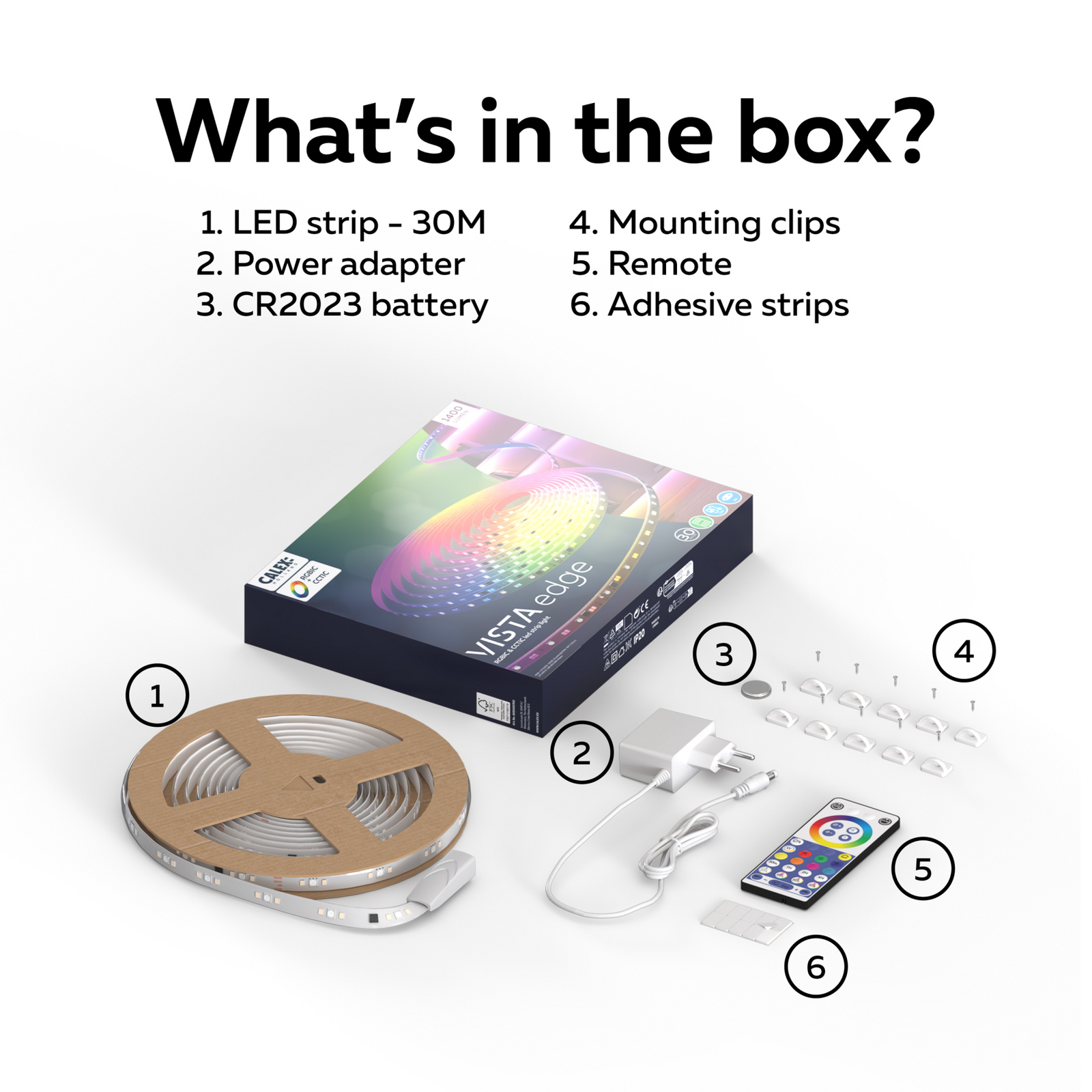 Bandă LED Calex Vista, lungime 30 m, RGB, telecomandă CCT