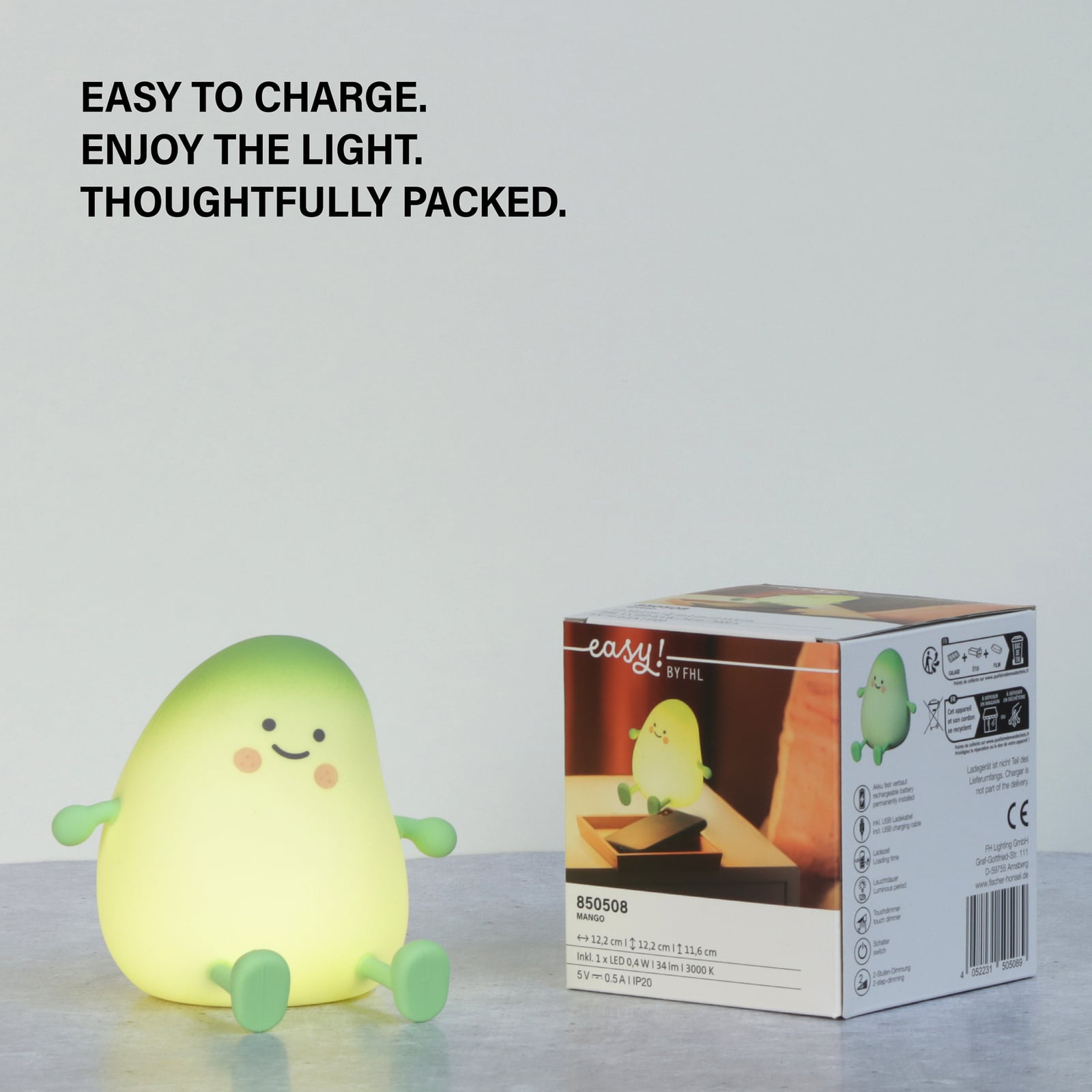 Lampe de chevet LED à accu Mango, blanc, minuterie, intensité variable