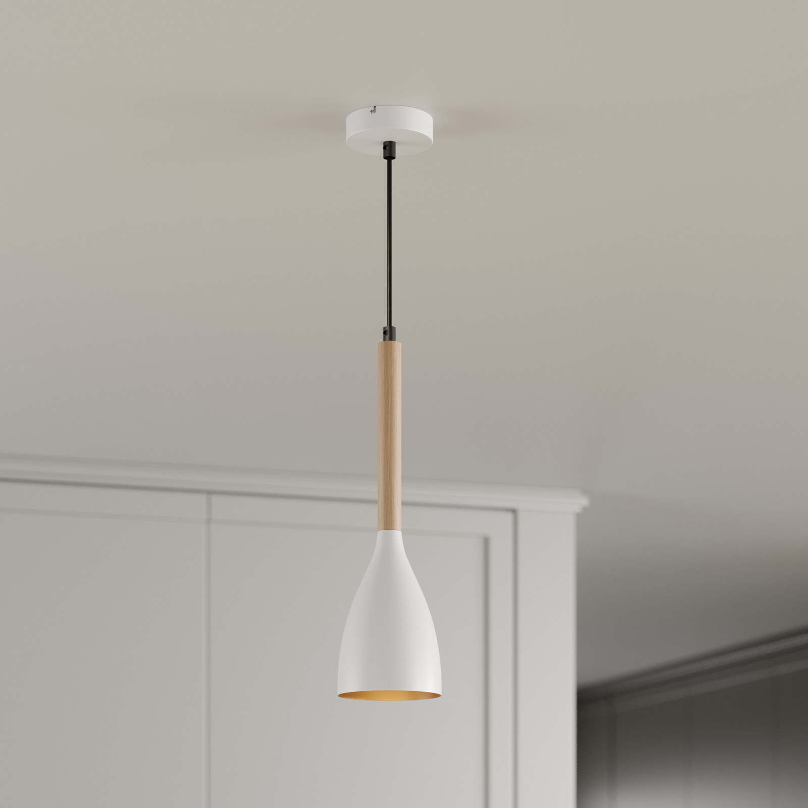 Lámpara colgante Muza, 1 luz, blanco/oro