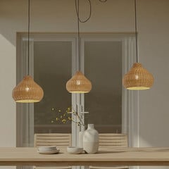Lucande udendørs hængelampe Taniola, 3 lyskilder, beige, rattan, IP44