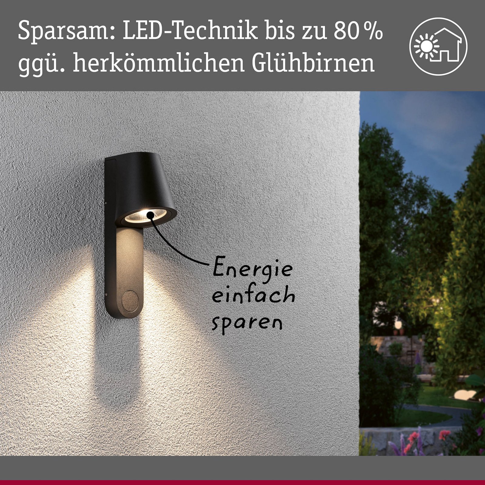 Paulmann LED outdoor wall light Caissa, aluminium, sensor