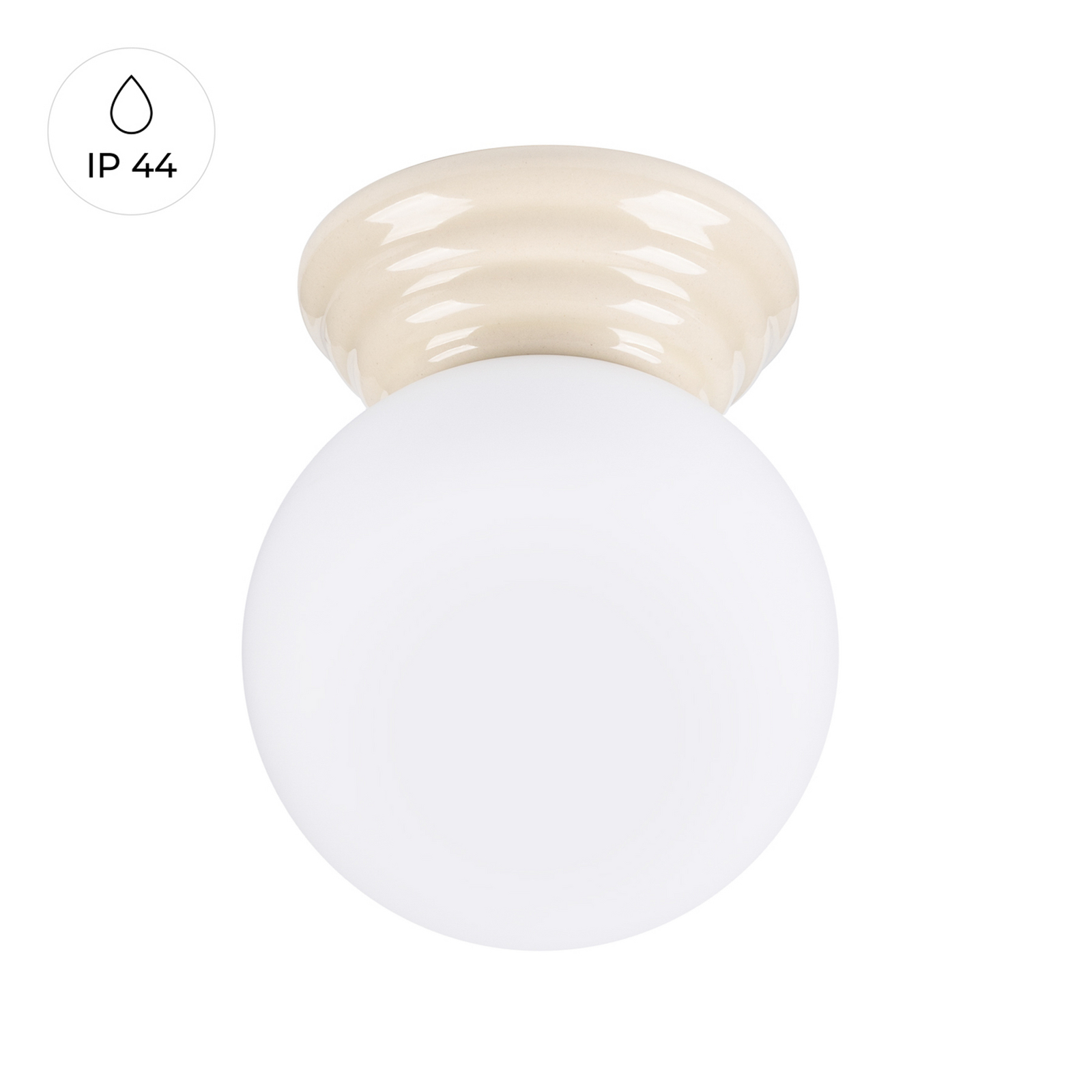 Taklampe Zori, beige/opal, Ø 16 cm, keramikk/glass, IP44 Taklampe Zori, beige/opal, Ø 16 cm, keramikk/glass, IP44