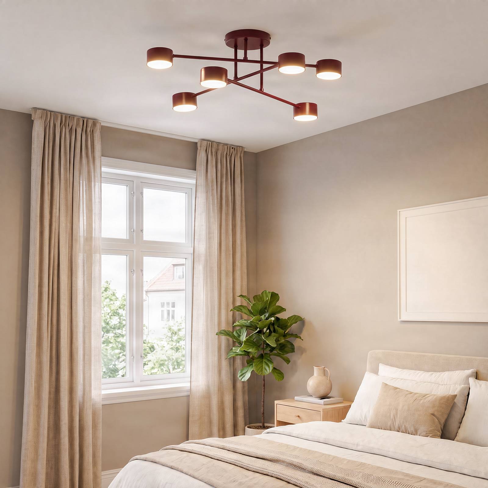 Lampa sufitowa HALO, ciemnoczerwona, Ø 60 cm, 6-punktowa, metalowa, GX53