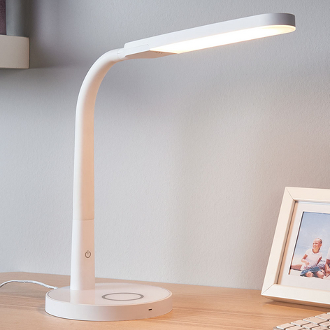 Biała lampka biurkowa LED Maily, gniazdo USB