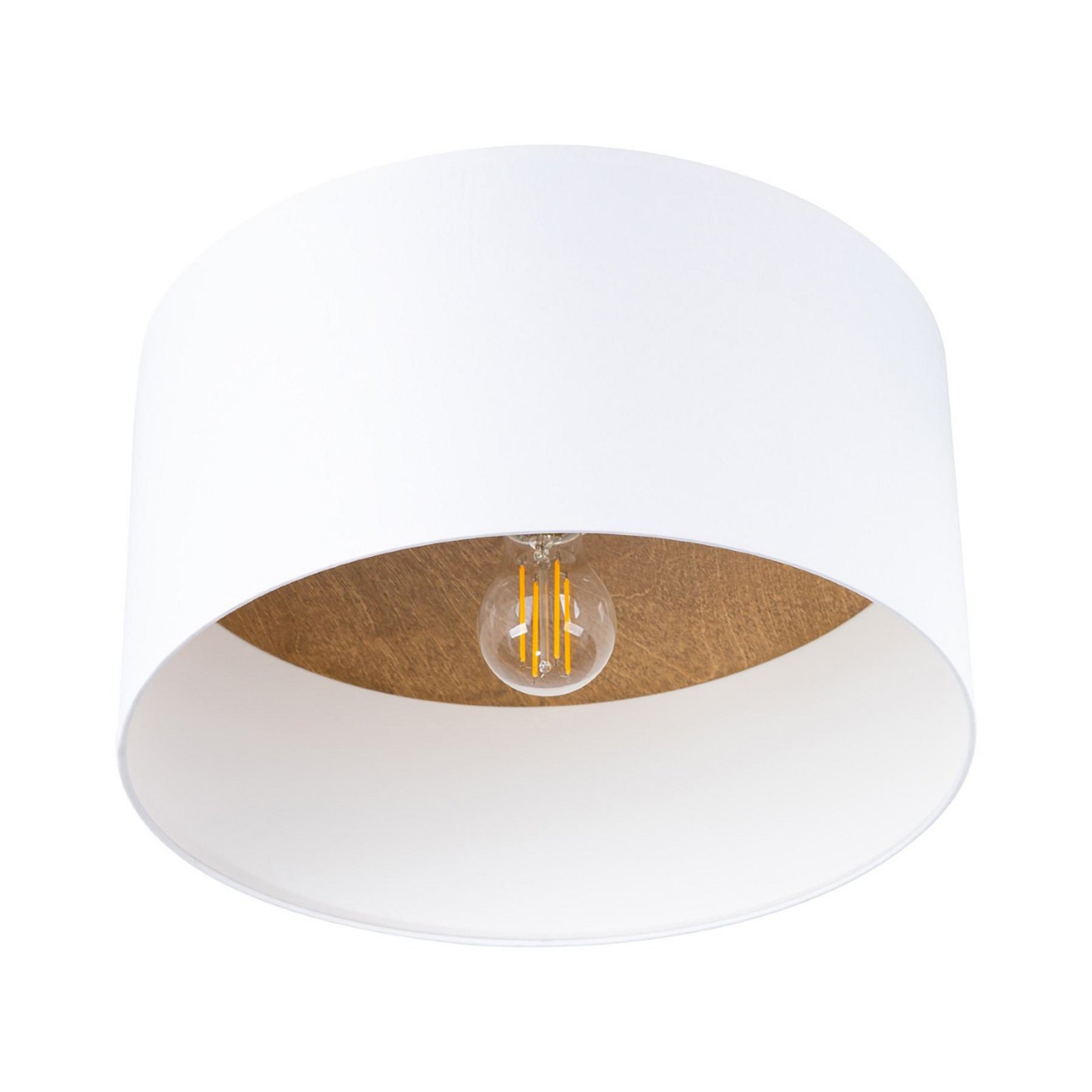 Telesto taklampe, hvit, Ø 35 cm, stoff, tre, stål
