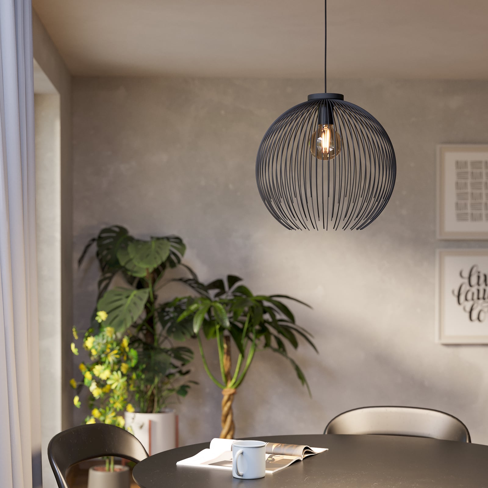 Suspension VENEZUELA, noir, Ø 40 cm, métal, E27