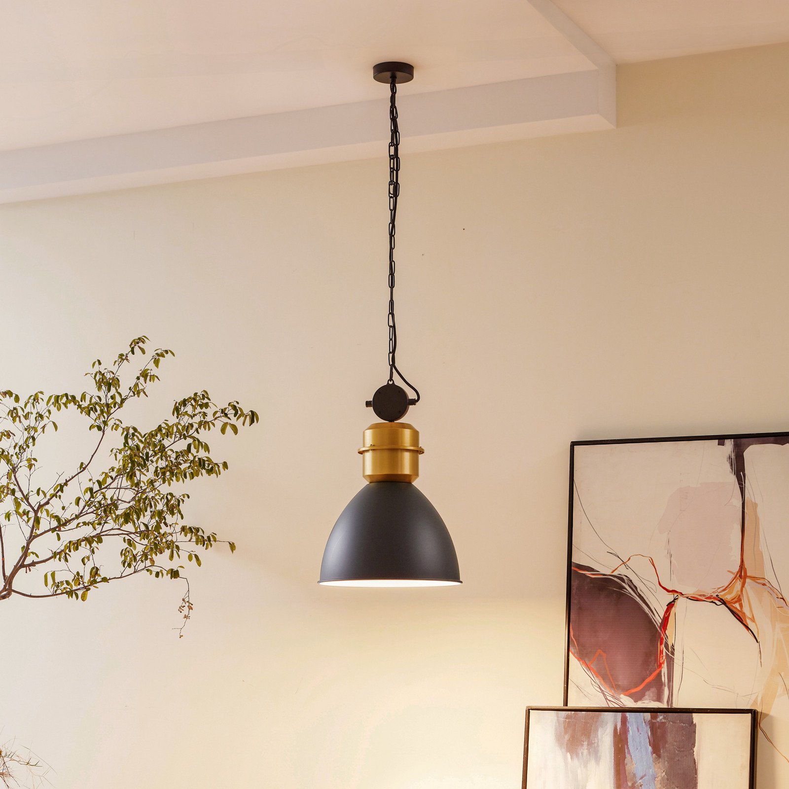 Suspensie Lucande Kaeloria negru/alamă aluminiu Ø 35 cm - Camera de zi / sufragerie - Design industrial - negru alamă - Metal