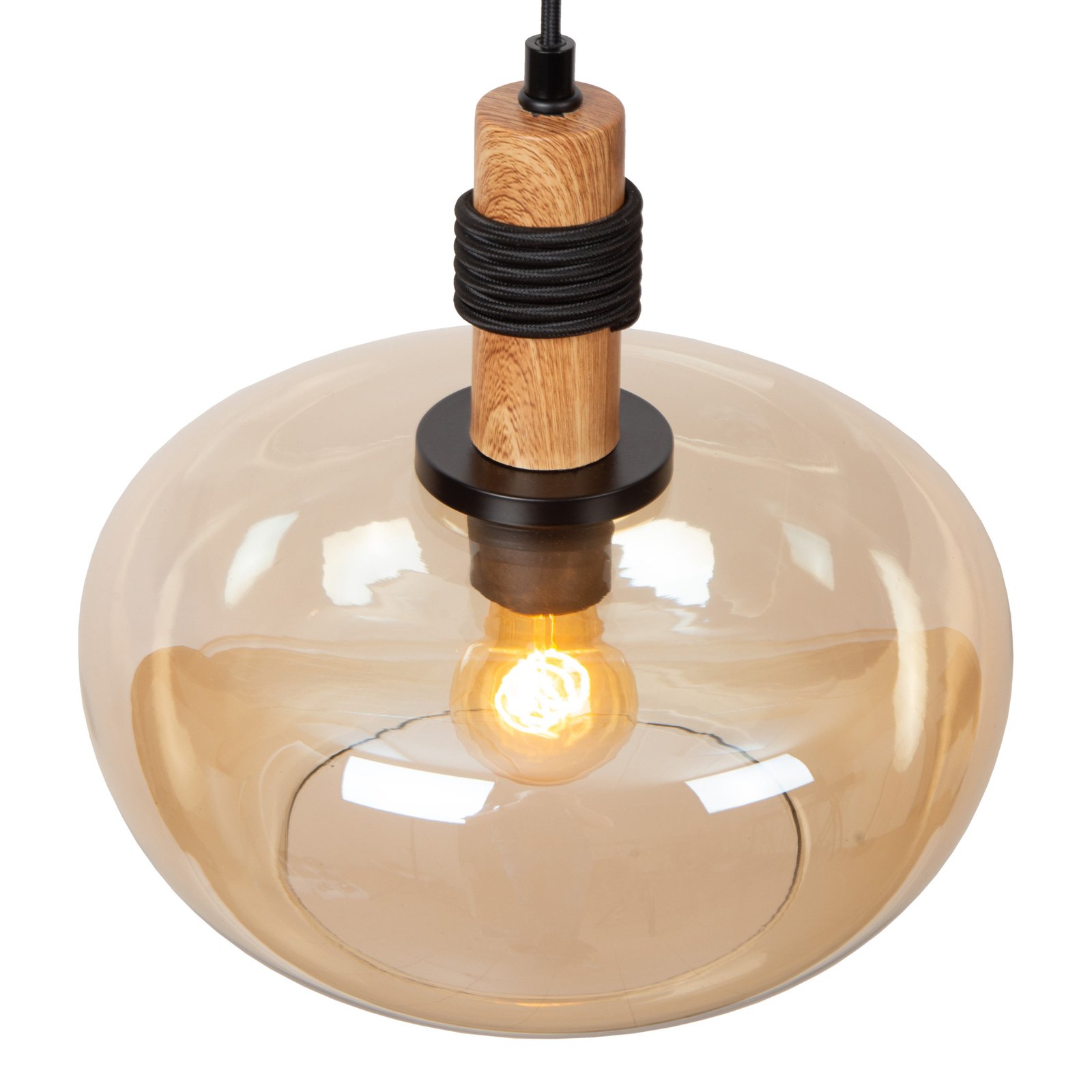 Ilona pendant light, glass, Ø 30 cm, black/amber, 1-bulb