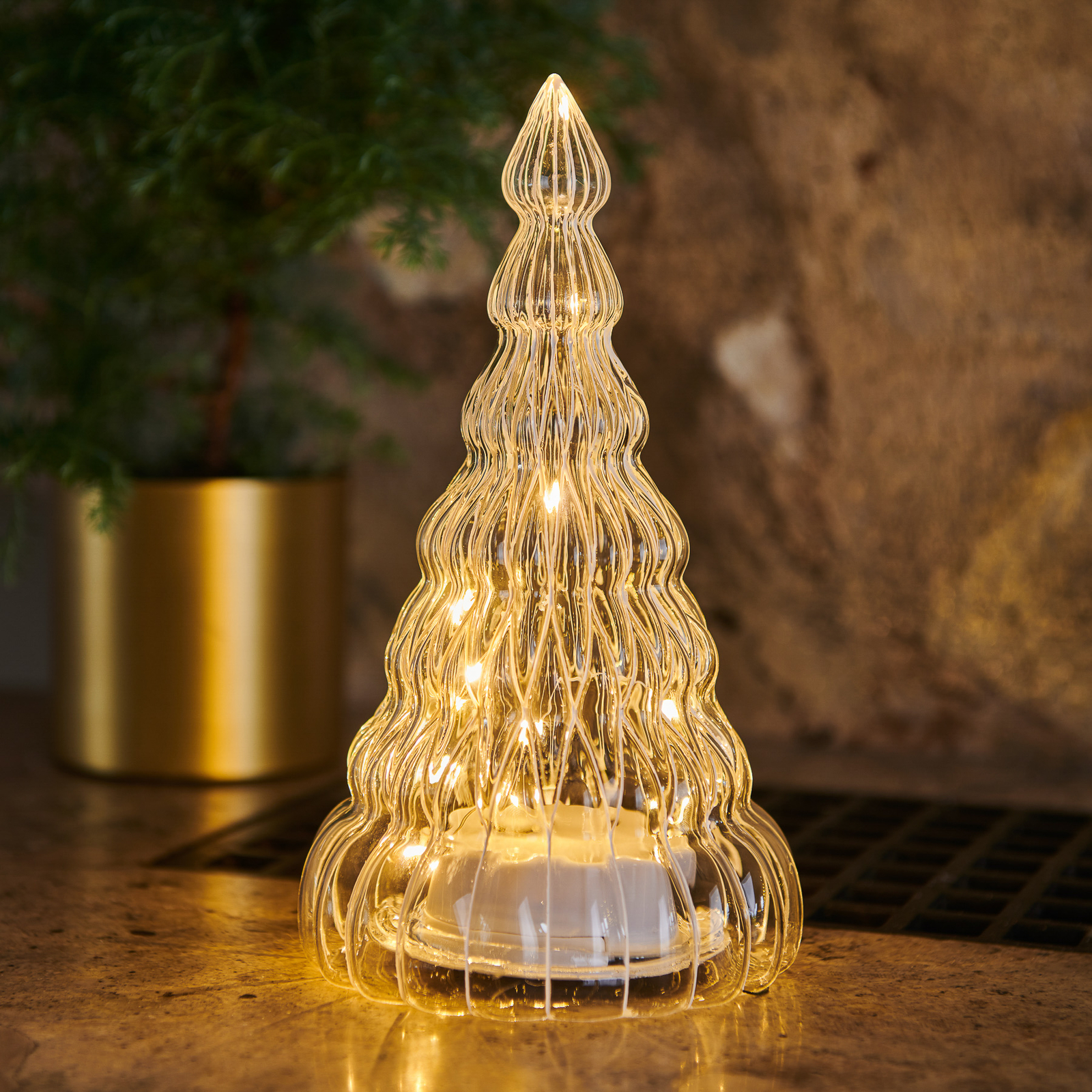 LED figúrka Lucy, strom zo skla číra/biela 23,5 cm