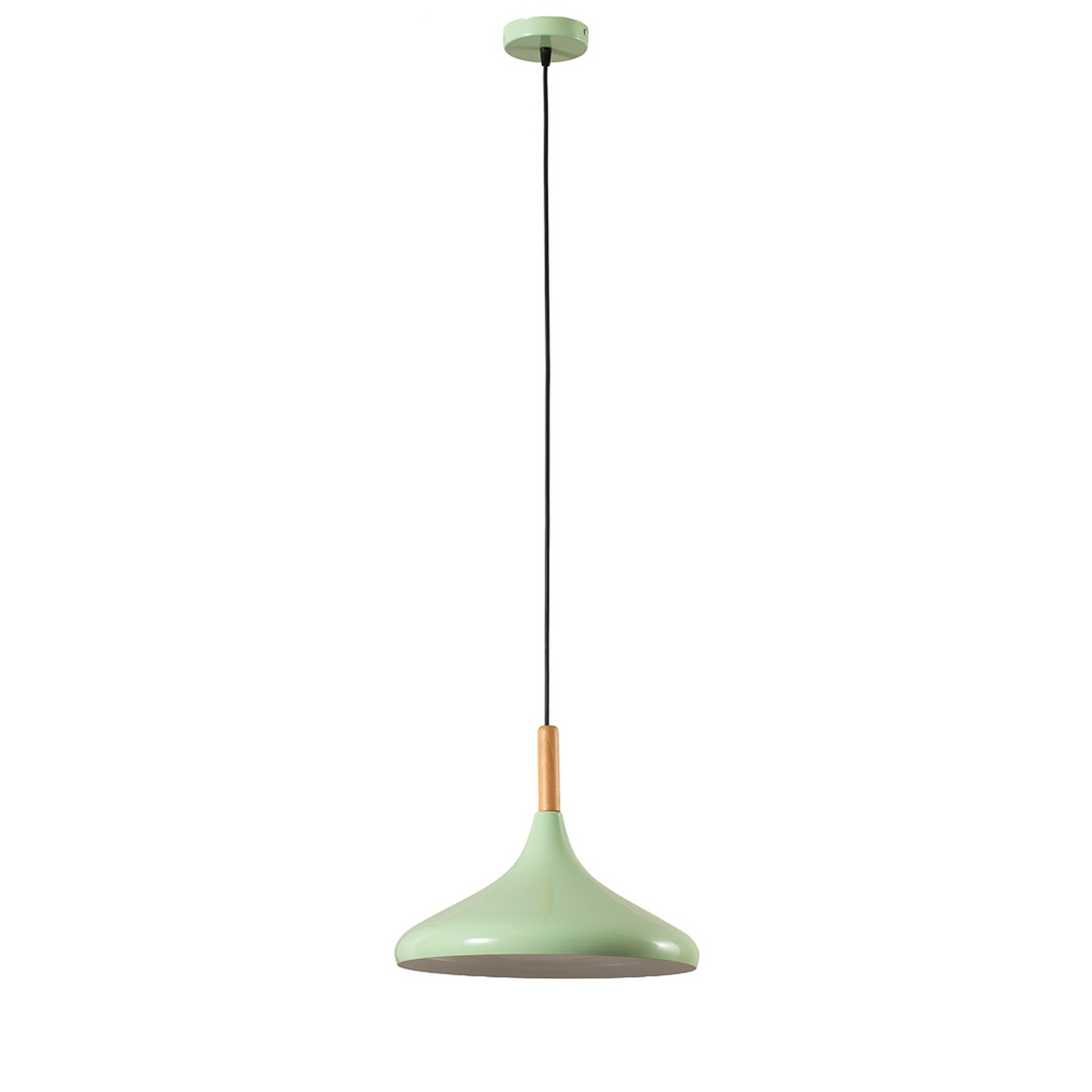 Chris hanging light, mint green/white, Ø 35 cm, metal, wood detail