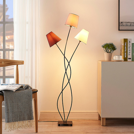 Lampada da pavimento Melis a 3 luci in tessuto