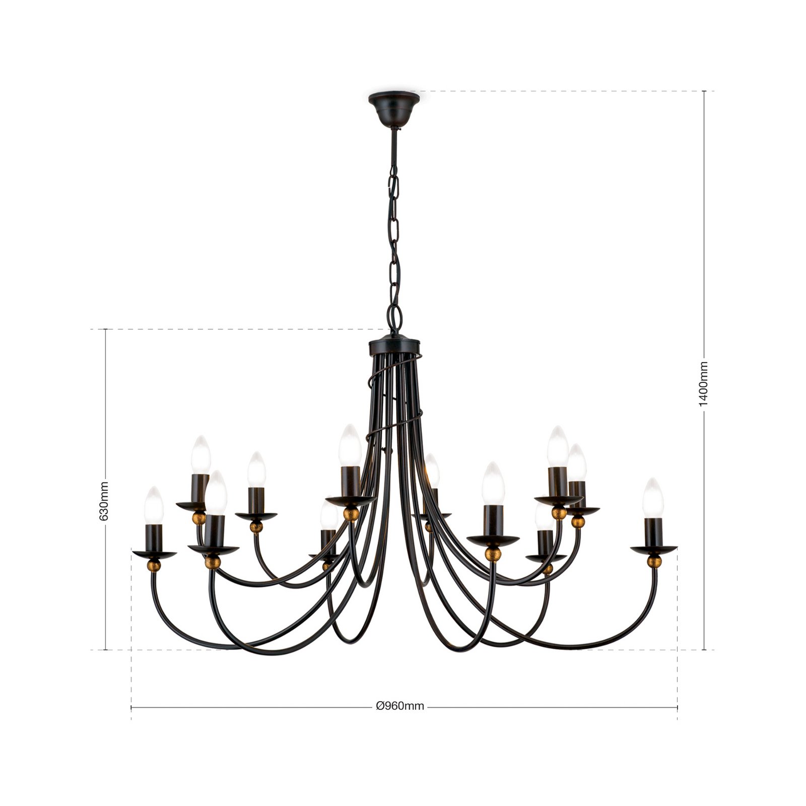 Lustre Garda estilo campestre com 12 luzes