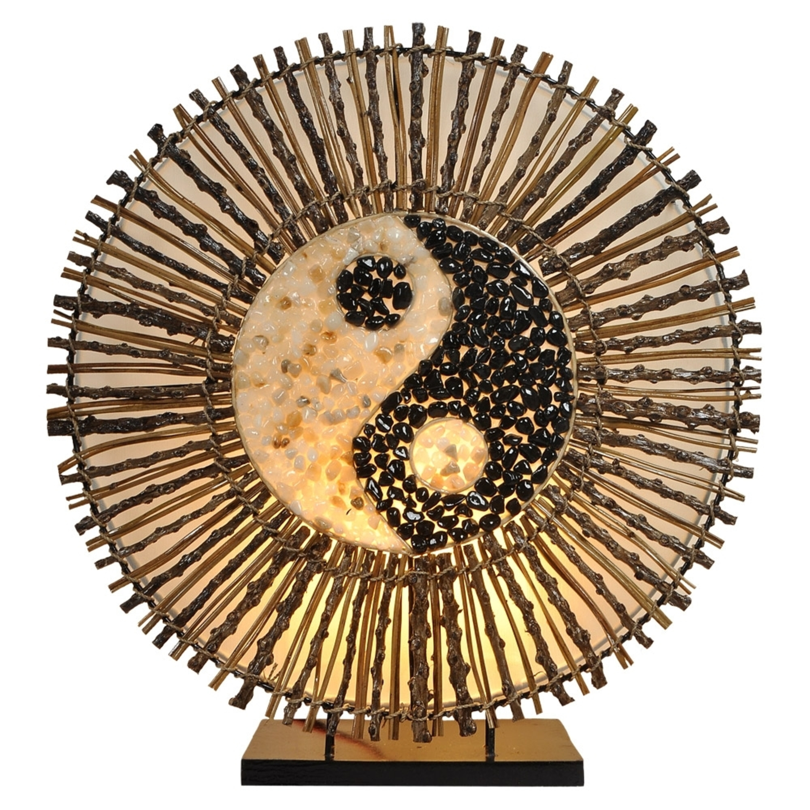 Pöytälamppu Ying Yang Batur, pyöreä, 40 cm, ruskea