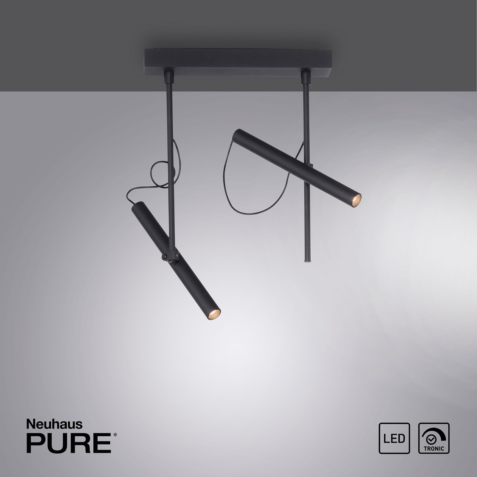 PURE Tutua LED-Deckenleuchte, 2-flammig, schwarz
