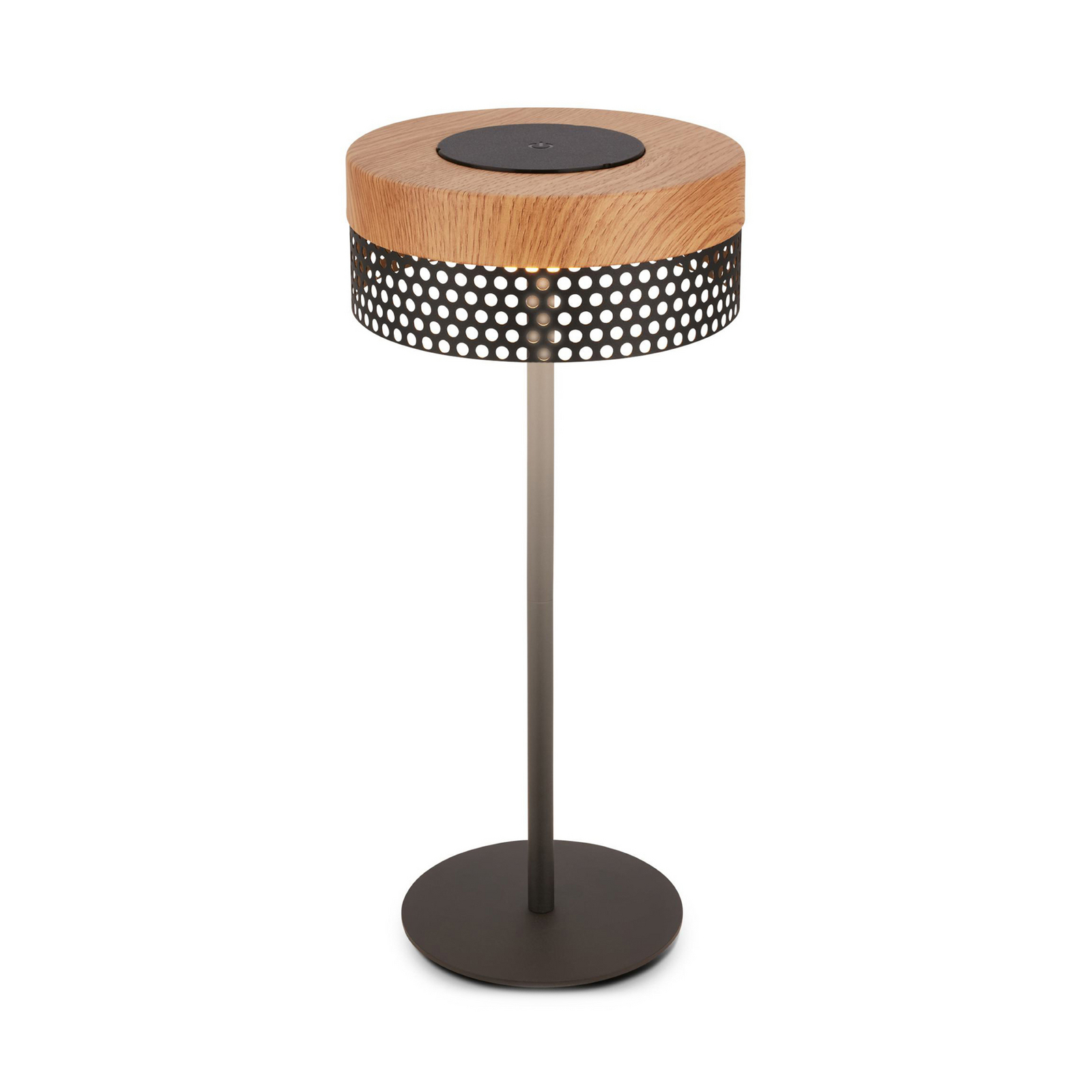 Booha rechargeable table lamp, brown, metal, IP44, dimmable