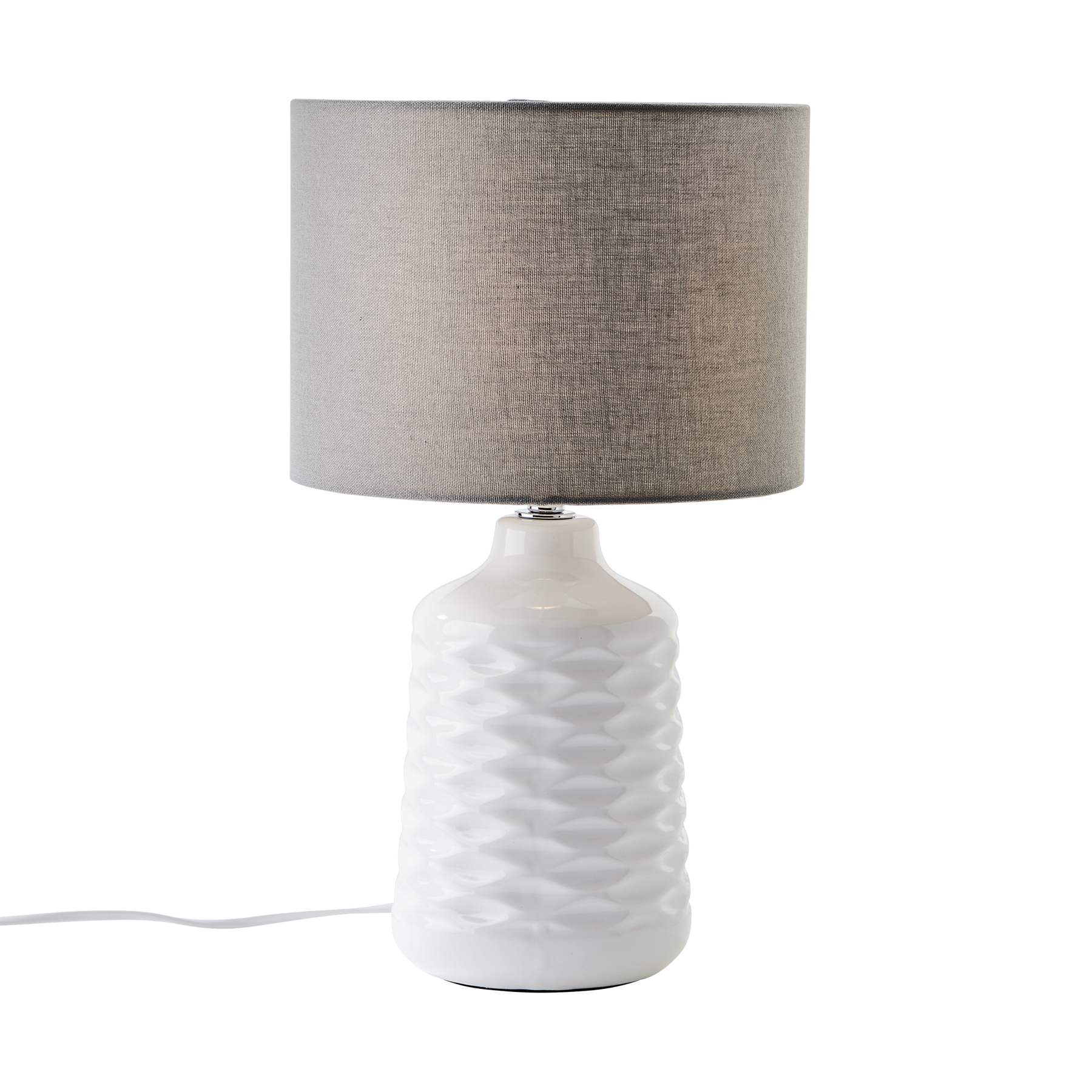 Tischlampe Ilysa, Stoffschirm grau Keramikfuß weiß