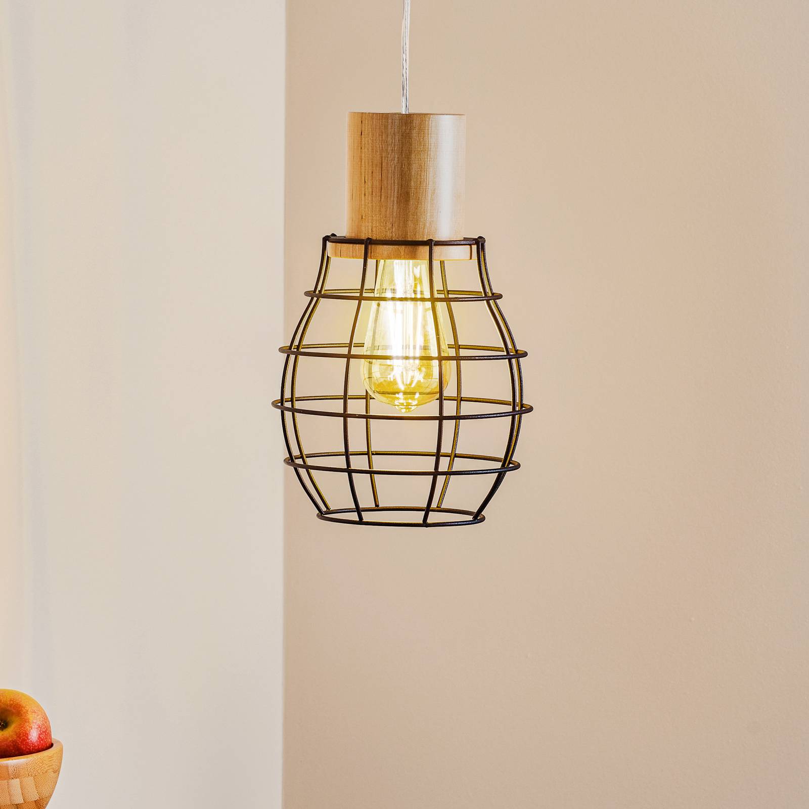 Hängeleuchte Grid, Gitterschirm, Holz Ø 18,5 cm