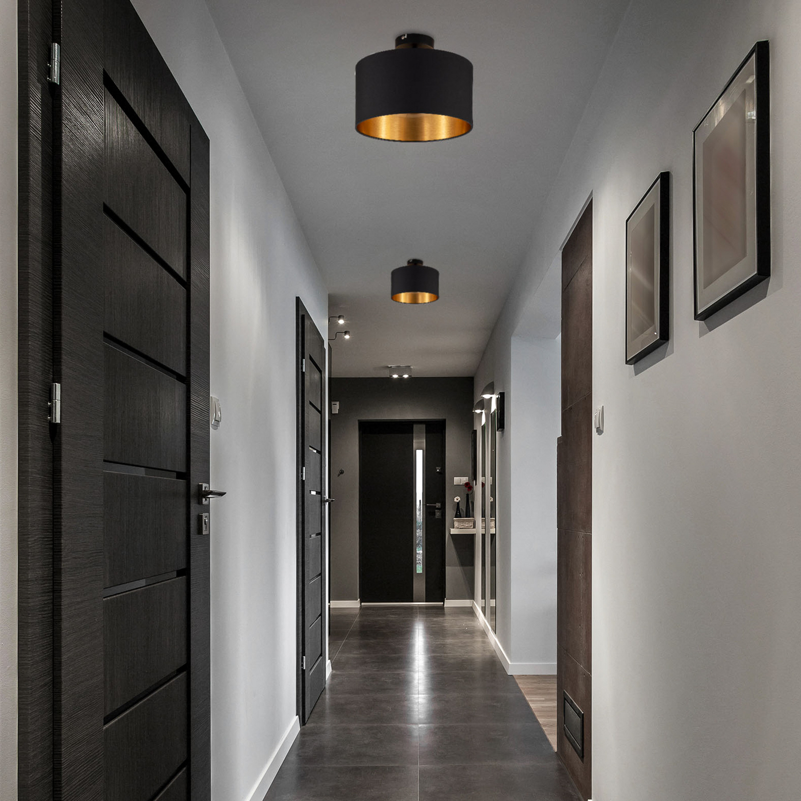 Plafondlamp Kari, zwart/goud, textiel, E27 Plafondlamp Kari, zwart/goud, textiel, E27